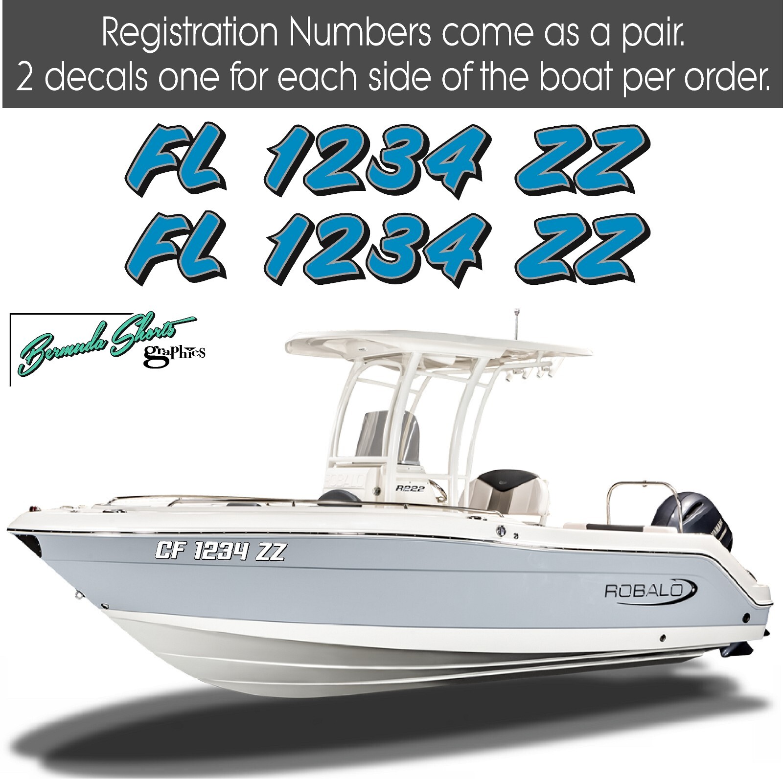 Boat Registration Numbers & Letters 2 Pack 3″ x 15″ Boat & Jetski Stickers 2CL