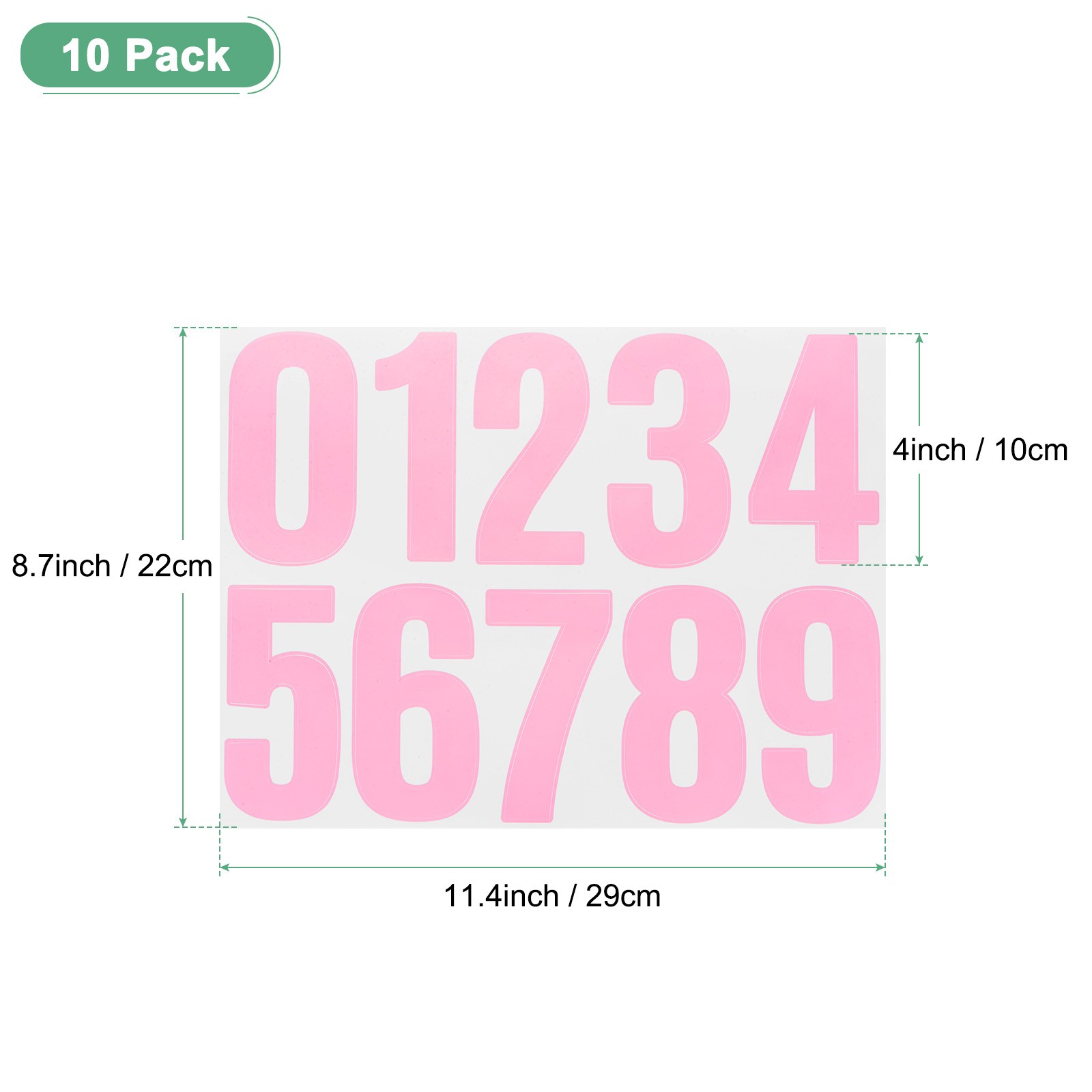 10 Sheets Numeric Stickers, 4″ Stickers with Numbers 0 to 9 [100 Pieces, Pink]
