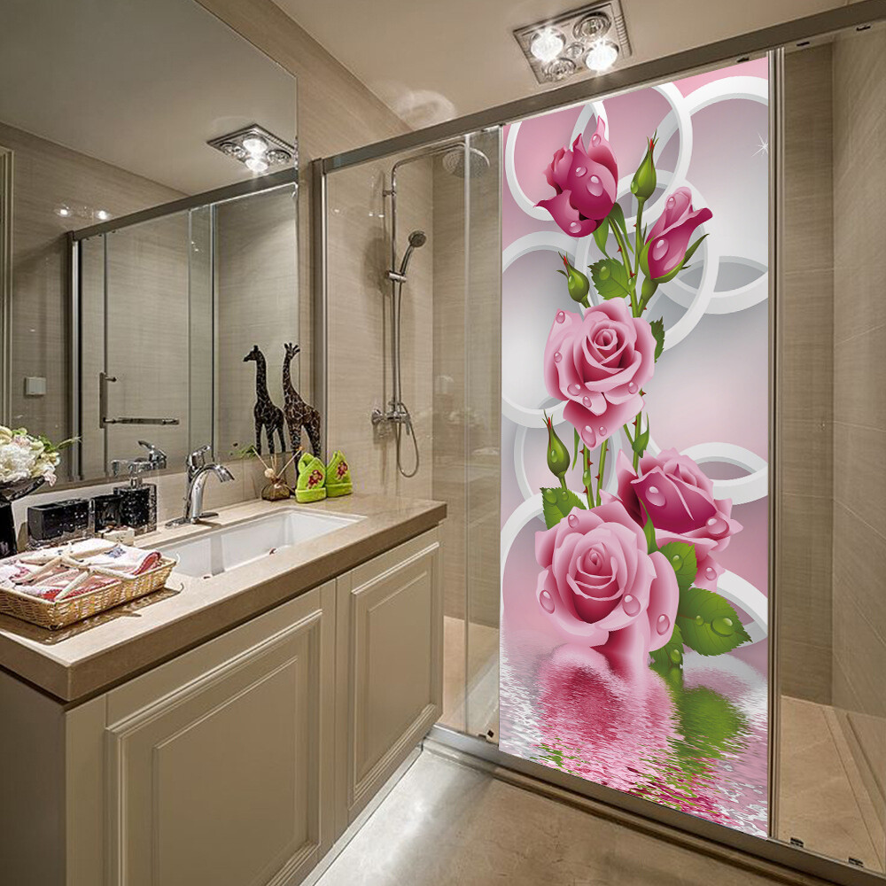 Door, Wall STICKER – Pink Flower 3D Self-adhesive Waterproof Murals Decal Cover