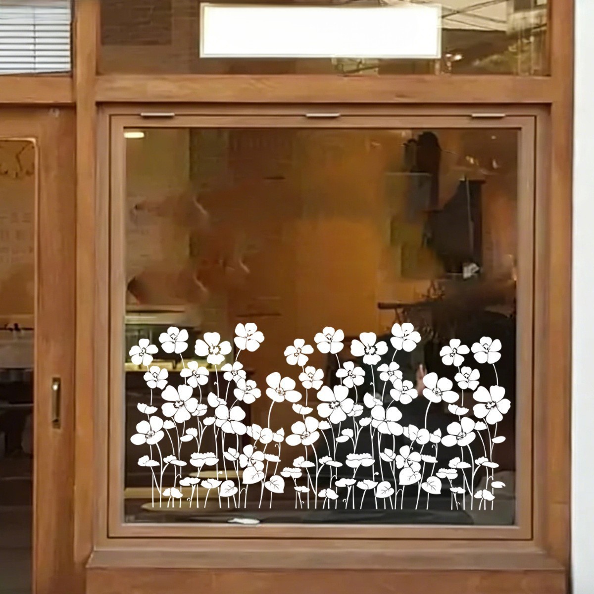 Removable White Floral Window Clings PVC Material Line Art Design 30x60cm