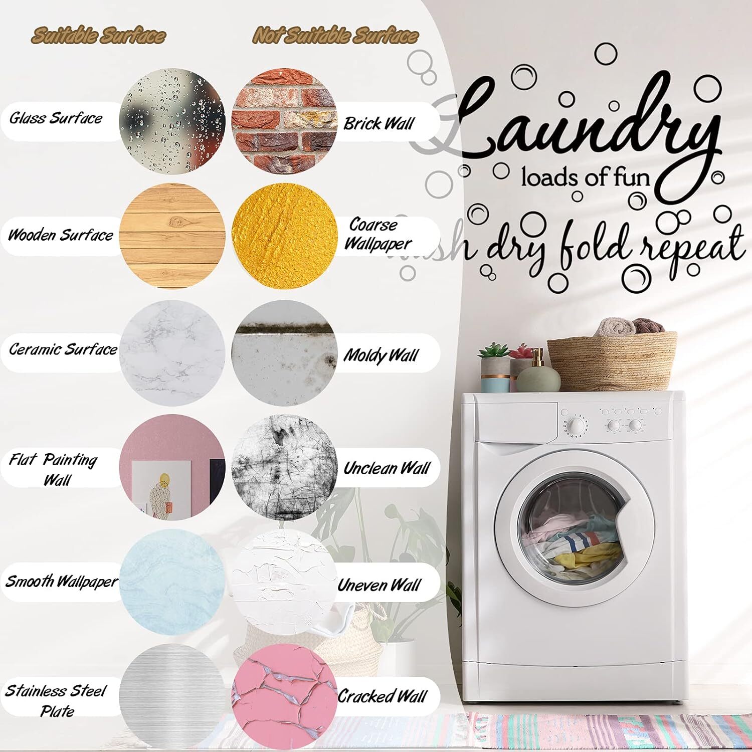 Laundry Room Vinyl Wall Decal Bubble Sticker Saying Loads of Black