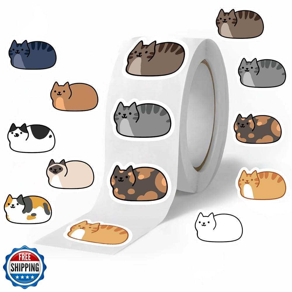 500 Pcs Waterproof Vinyl Stickers for Kids and Teens Reusable Cat Decals for