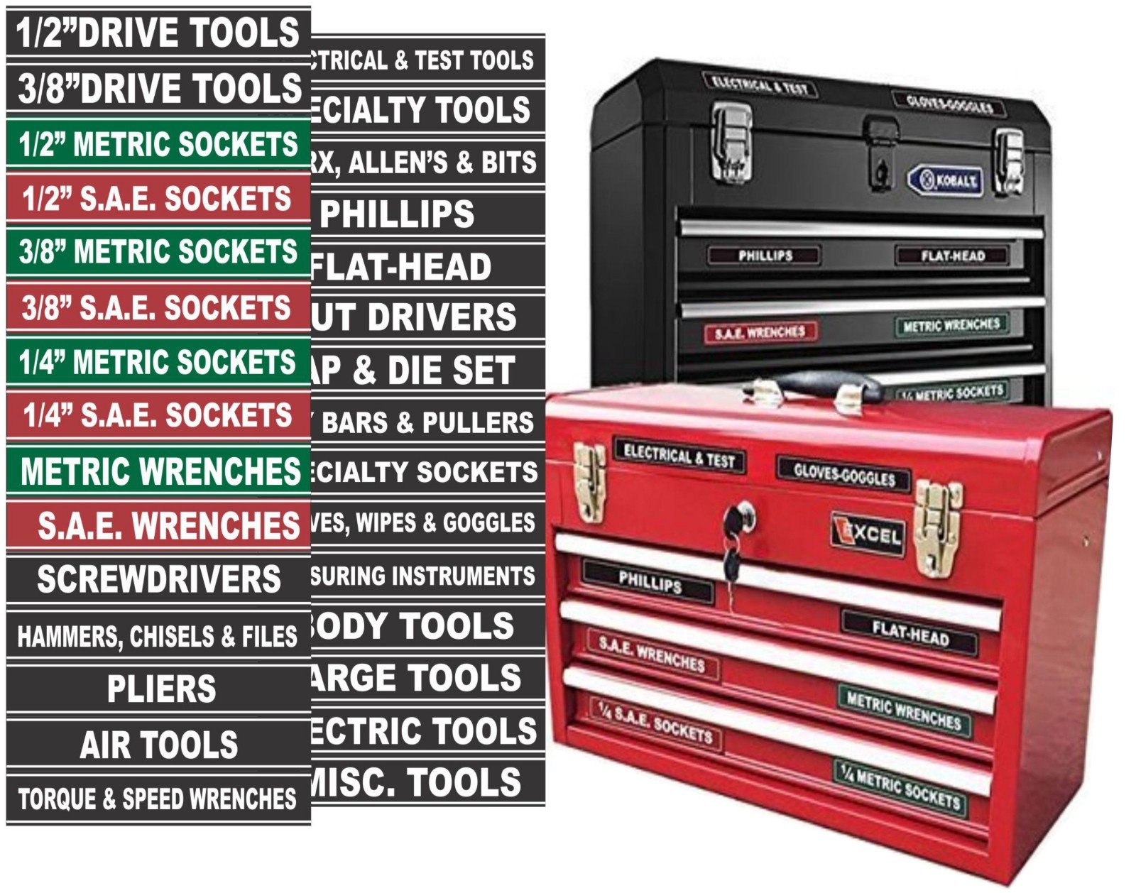 2 PACK TOOL BOX LABELS all Chest & Boxes – Storage Cabinets (Green)