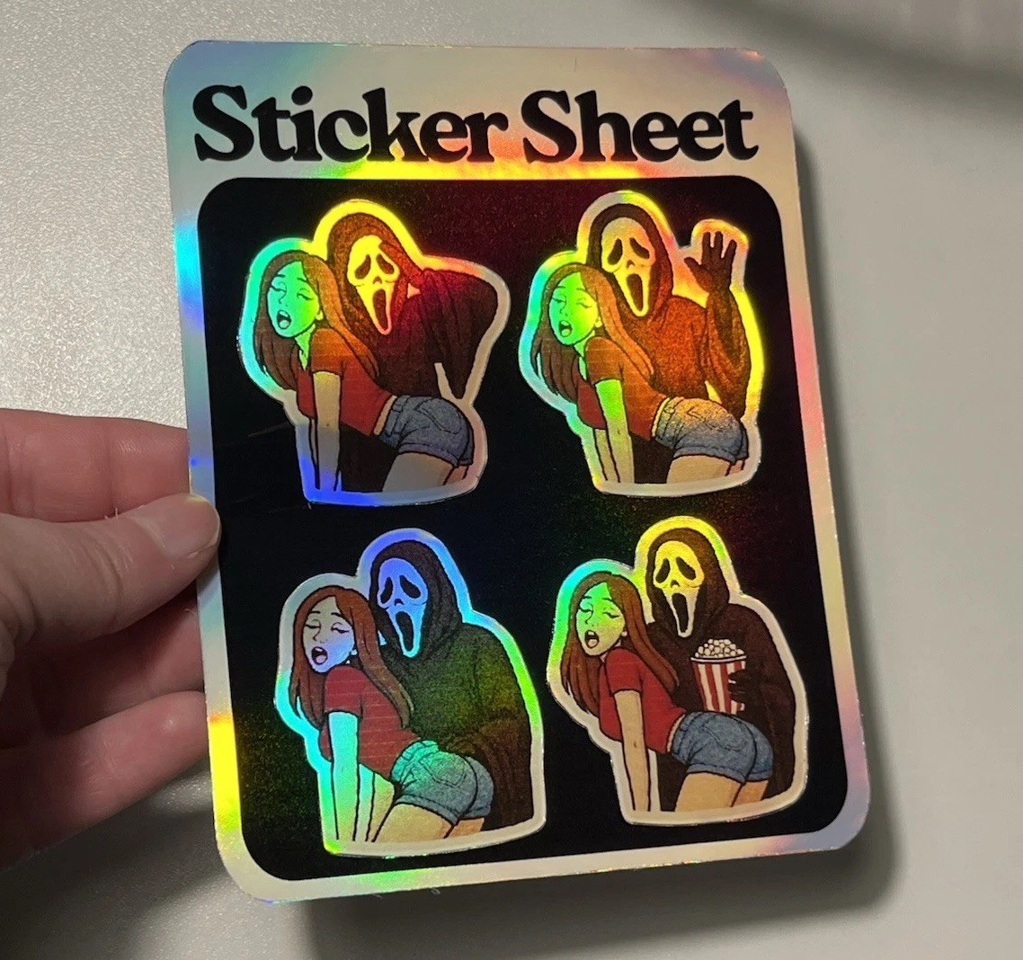 Ghostface Funny Booty Popcorn Holographic Waterproof Sticker Sheet