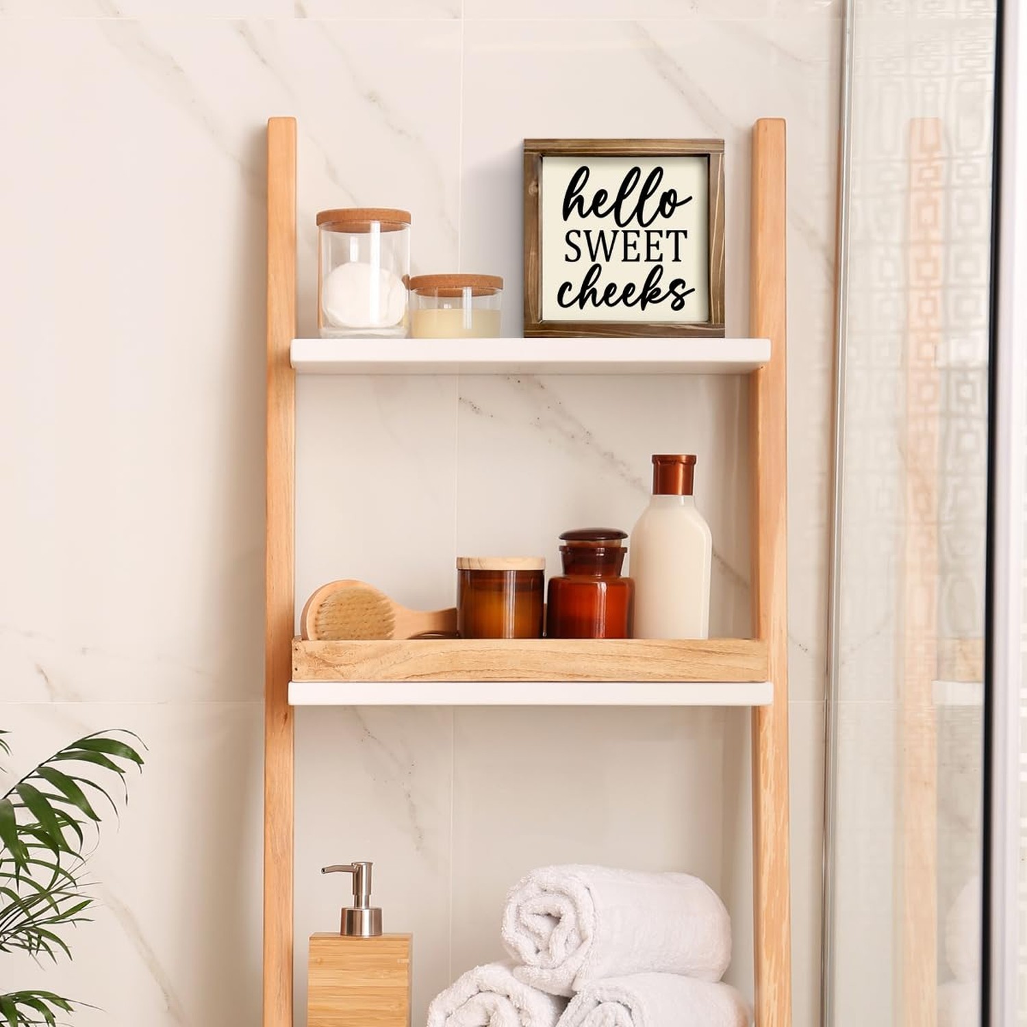 Kas Home Rustic Farmhouse Bathroom Decor – Cute ‘Hello Sweet Cheeks’ Wooden S…