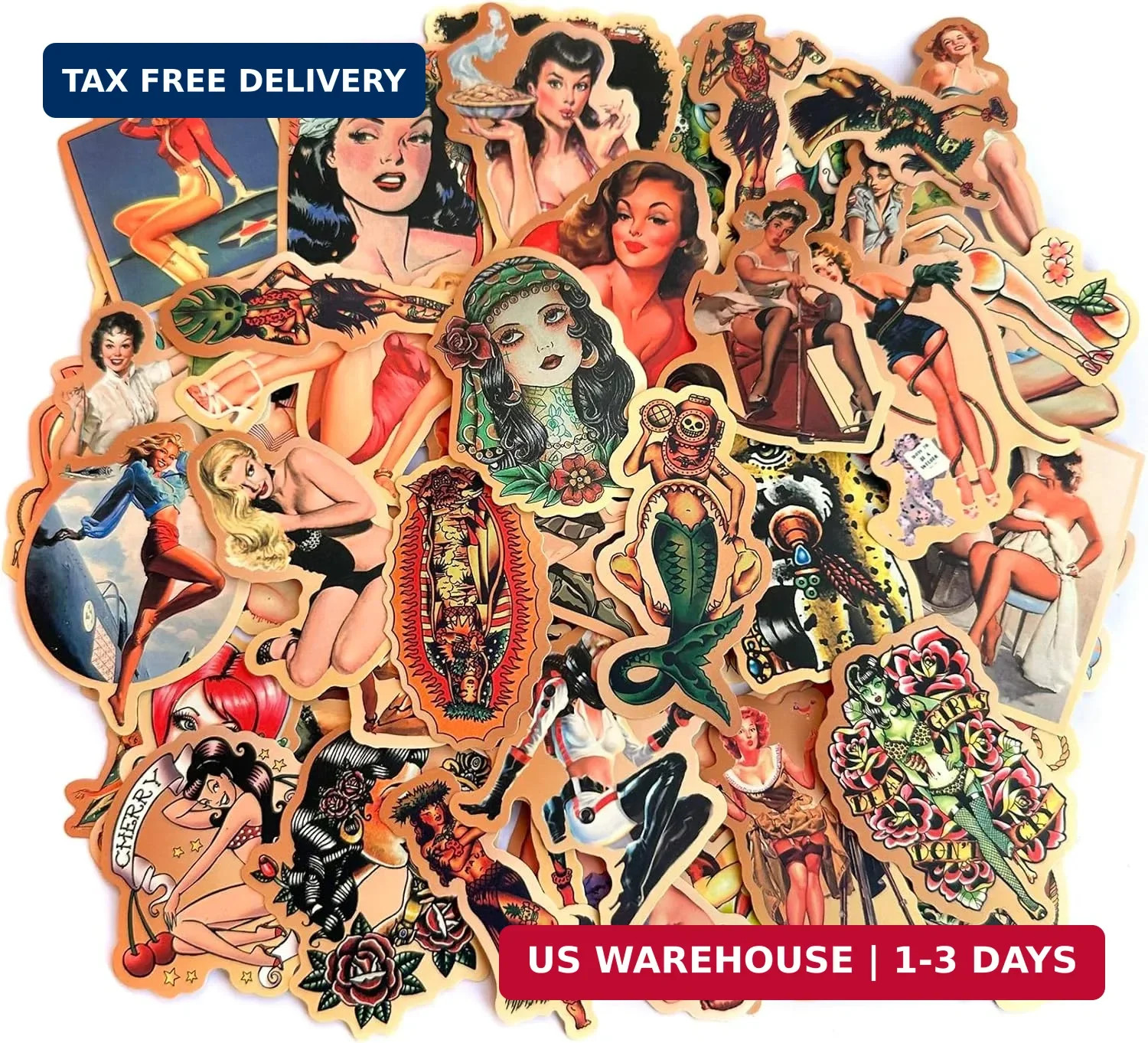 American Traditional Stickers Vintage Retro Pinup Sticker Pack, Vinyl Waterproof