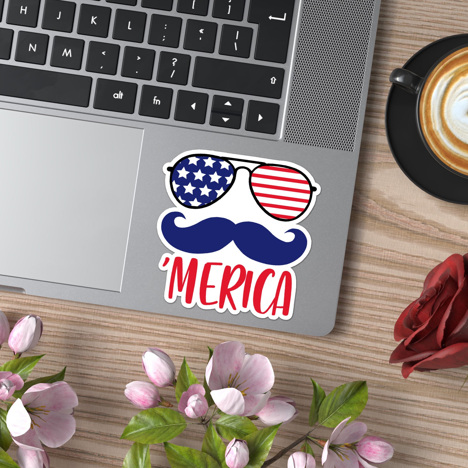 ‘Merica Mustache Glasses – Vinyl Decal Sticker – Car Window Laptop – ebn9921
