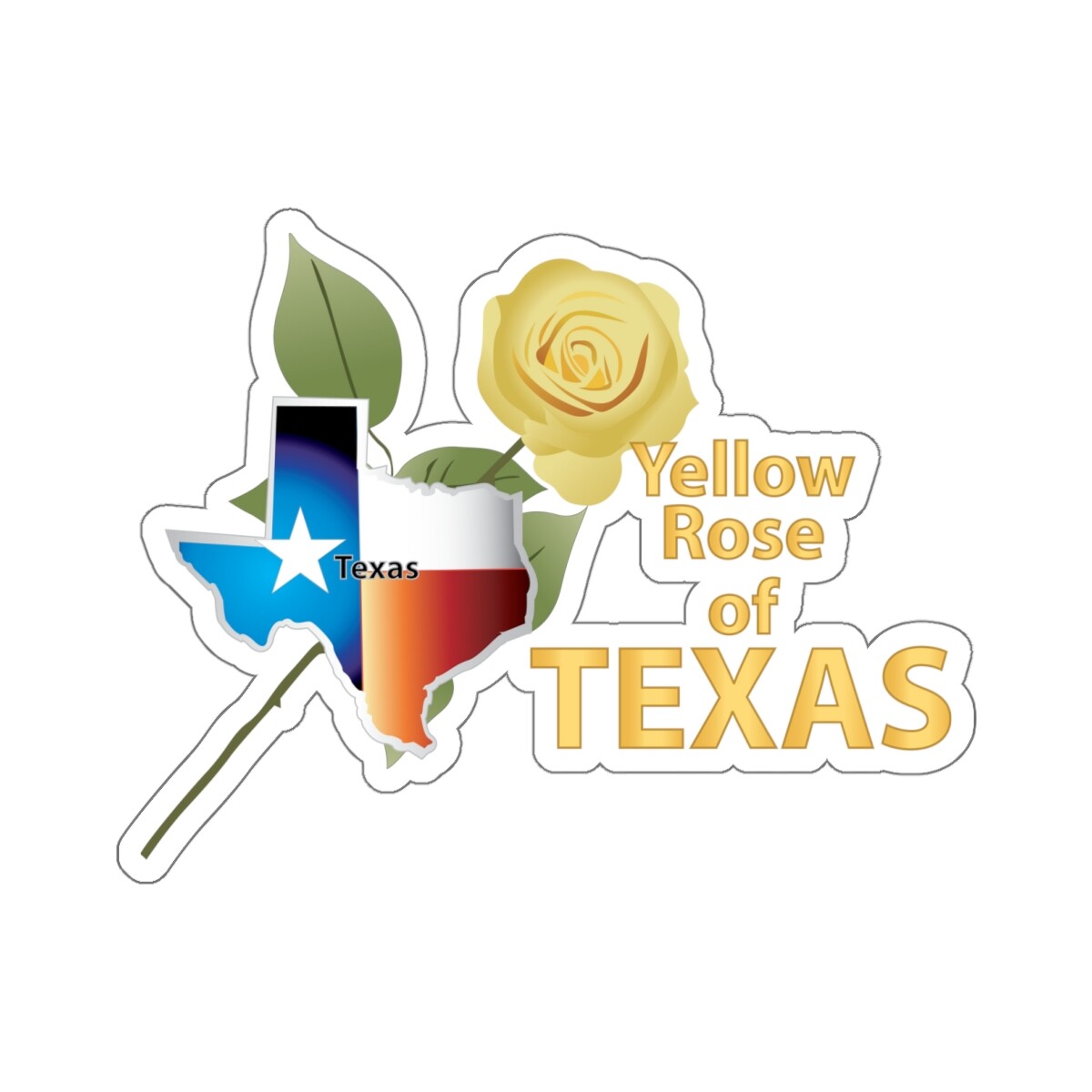 Kiss-Cut Stickers – State Emblem – Yellow Rose of Texas X 300