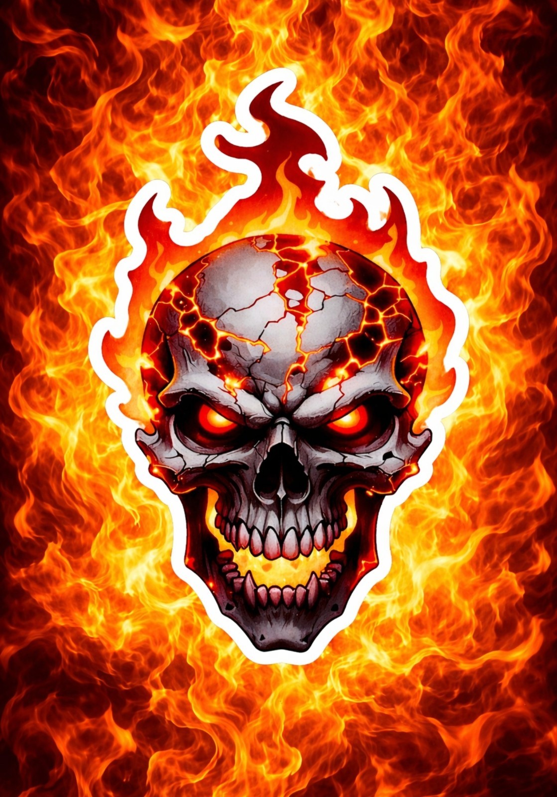 Flaming Skull Biker 3″×5″ Vinyl Sticker Decal Multicolor Self-Adhesive