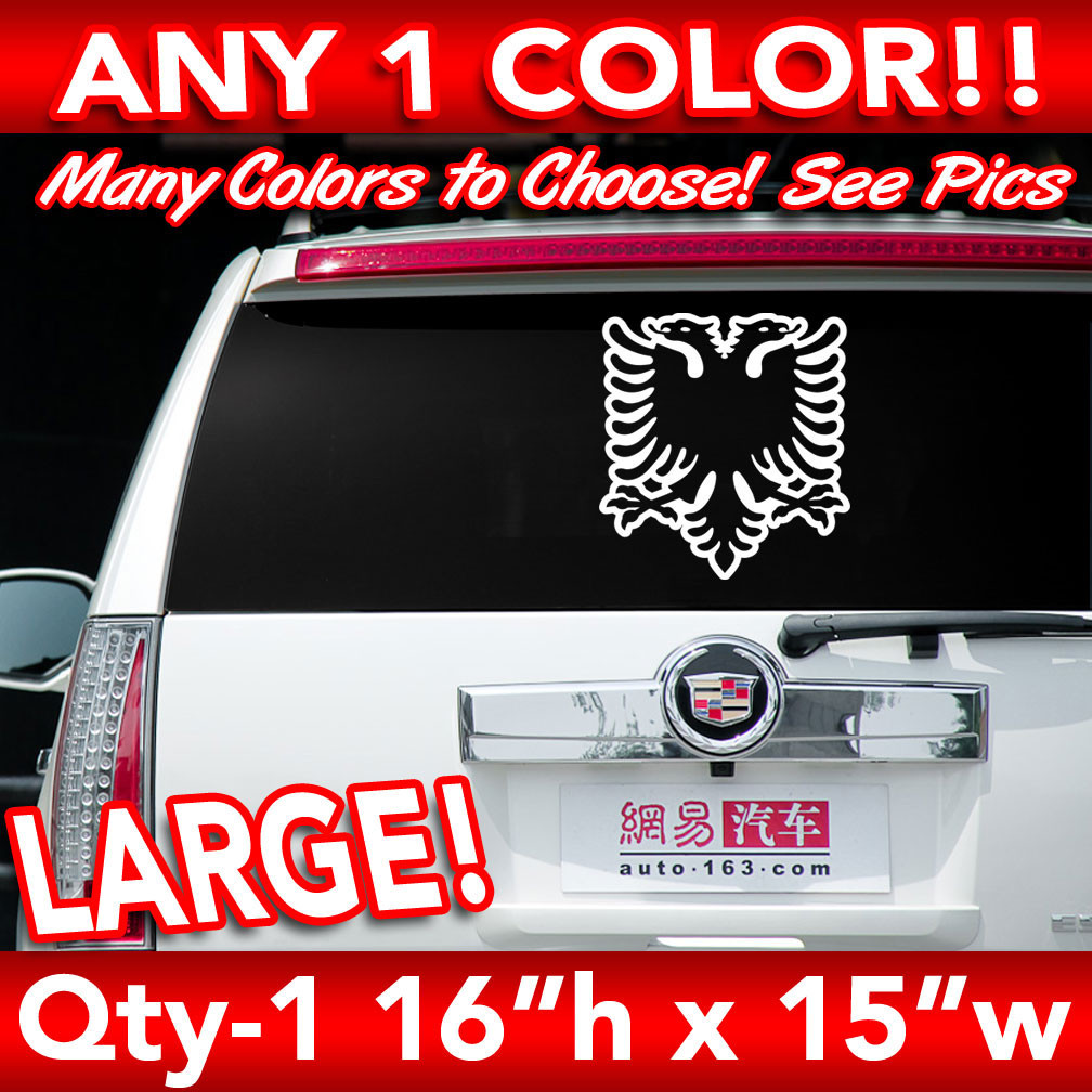 ALBANIA ALBANIAN EAGLE OUTLINE FLAG WINDOW LARGE DECAL STICKER 16″h x 15″