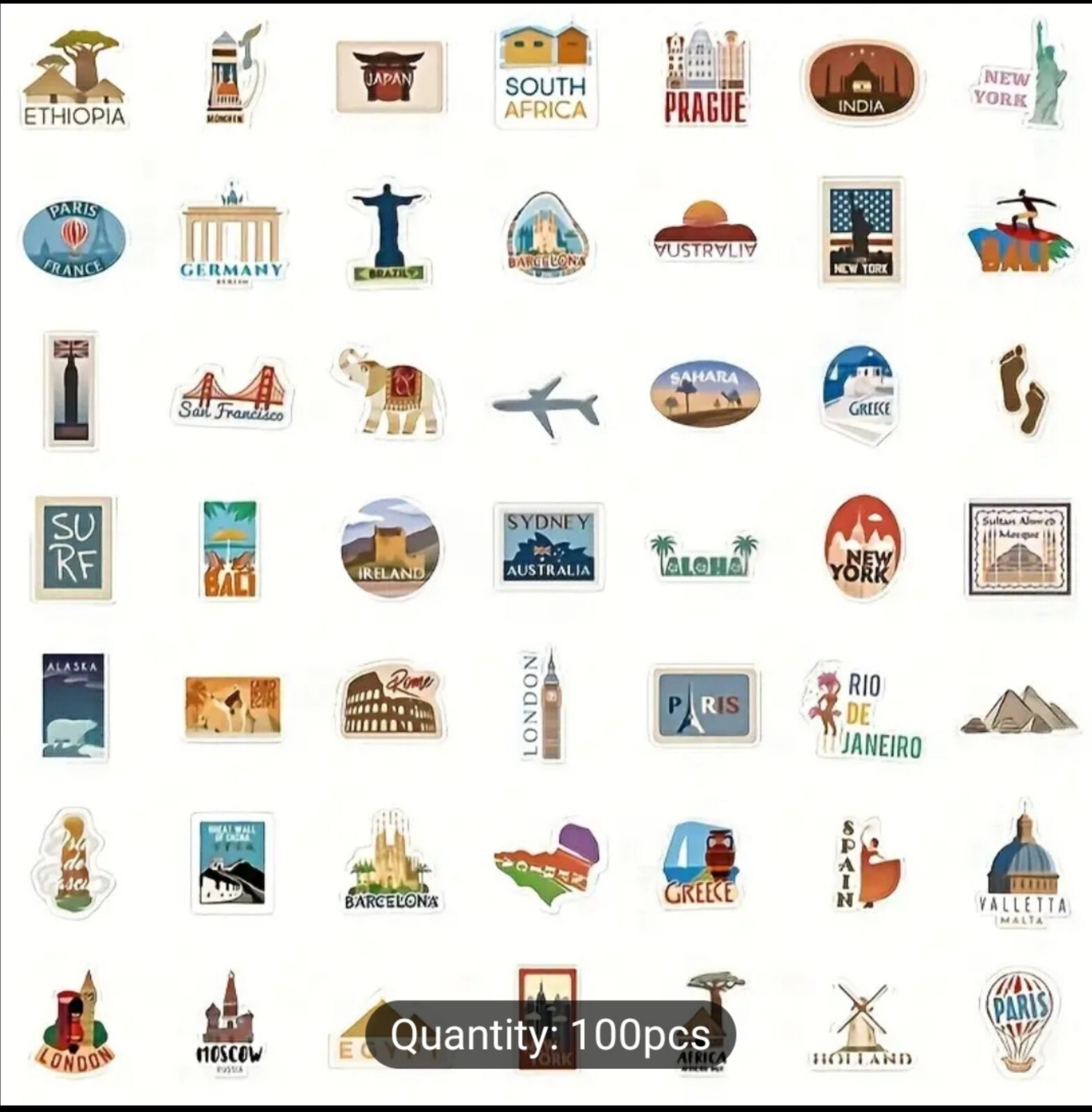 10 PCS Famous Countries Cities Landmarks Locations Travel Stickers BRAND NEW