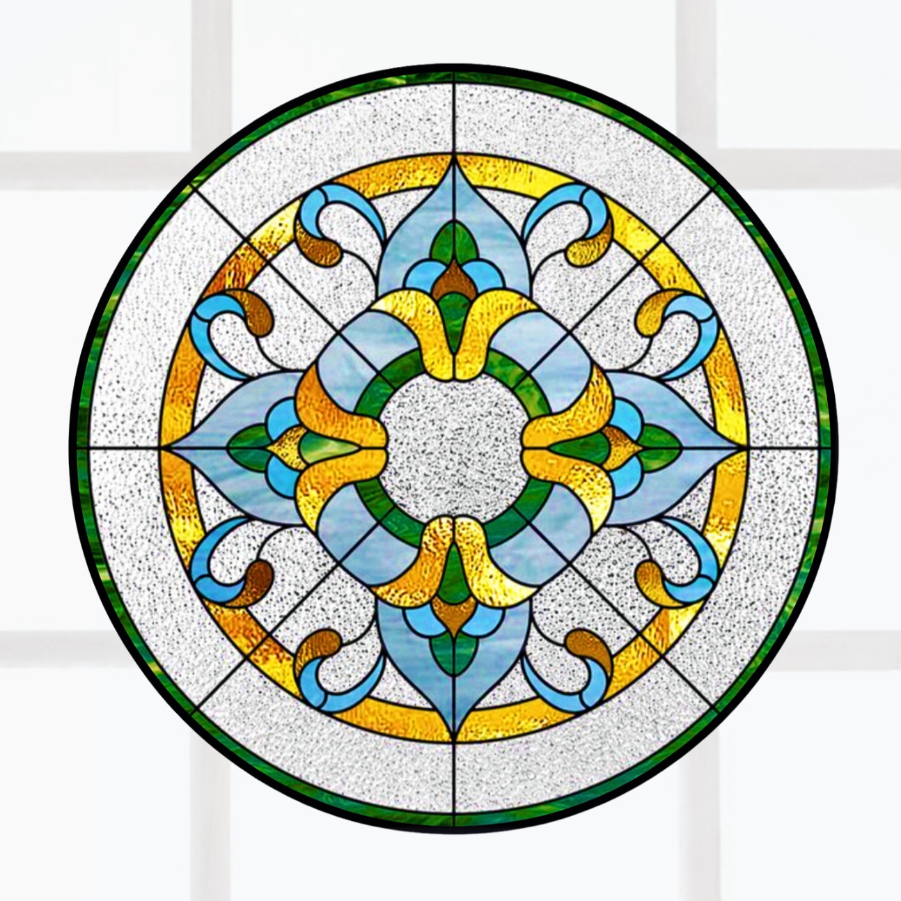 Geometric Art Deco Style Faux Stained-Glass WINDOW CLING Size 8″ Vinyl