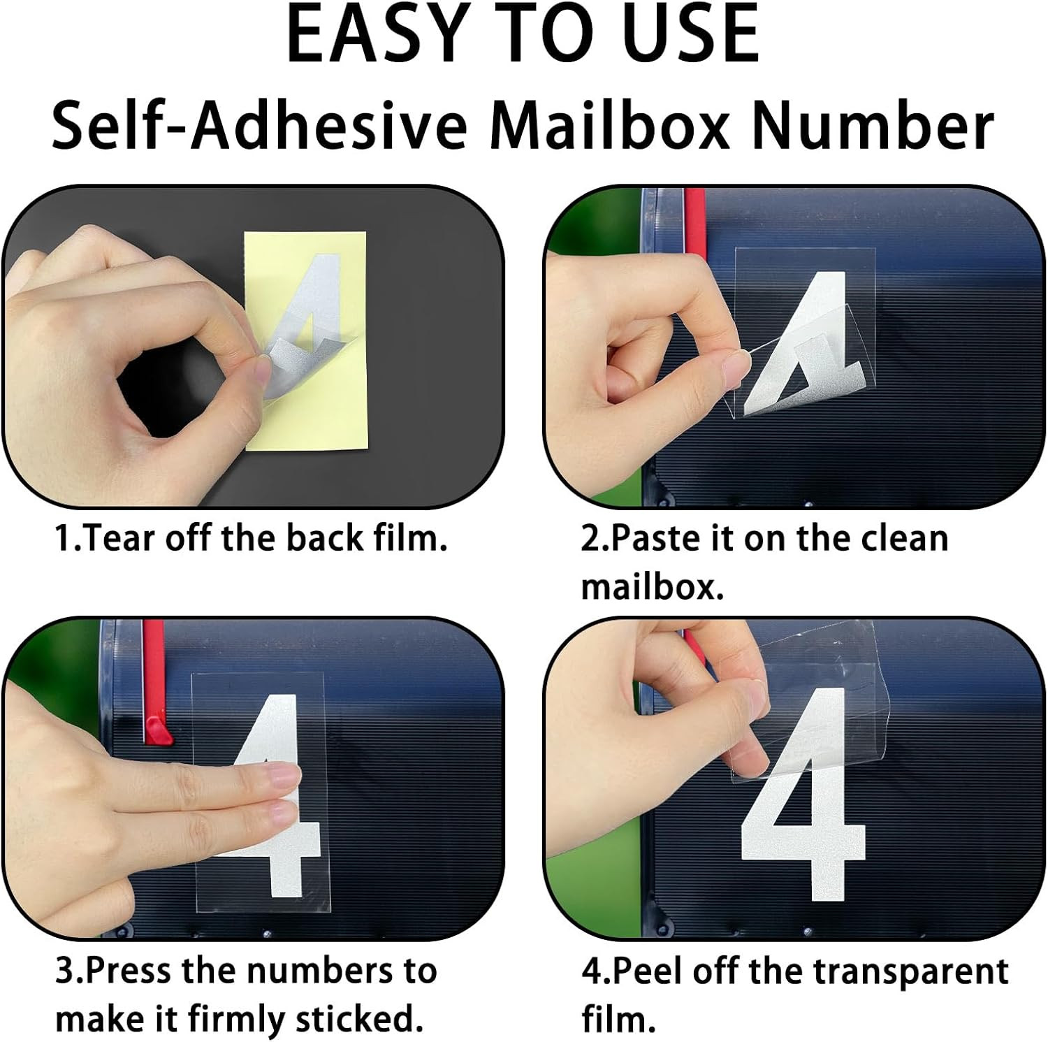 4 Inch Reflective Mailbox Numbers Sticker (0-9, 5 Sets) for Outside, Strong Self