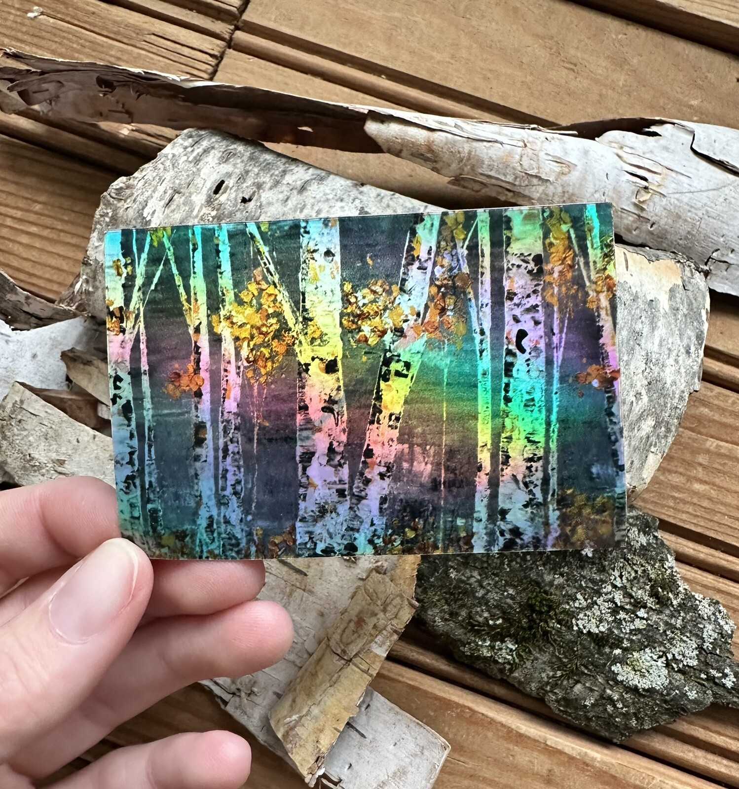 Holographic Sticker Decal Aspen Birch Tree Forest Woods Art Gift Small Colorful