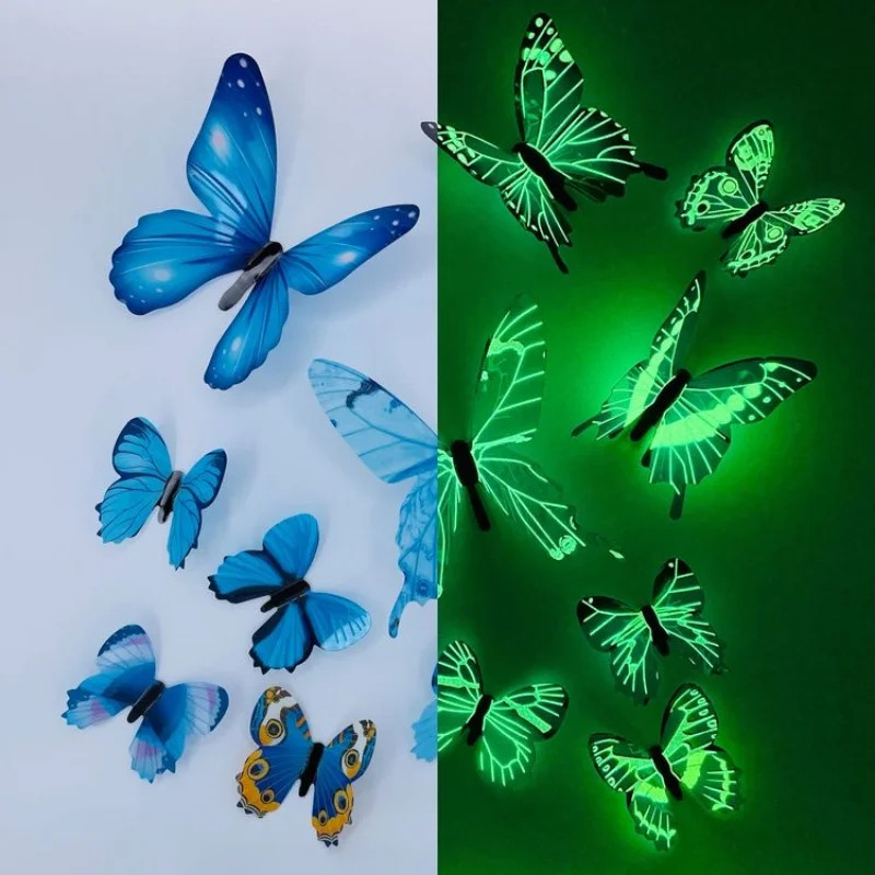 New 12Pcs 3D Luminous Butterfly Wall Sticker DIY Home Decor Modern Art