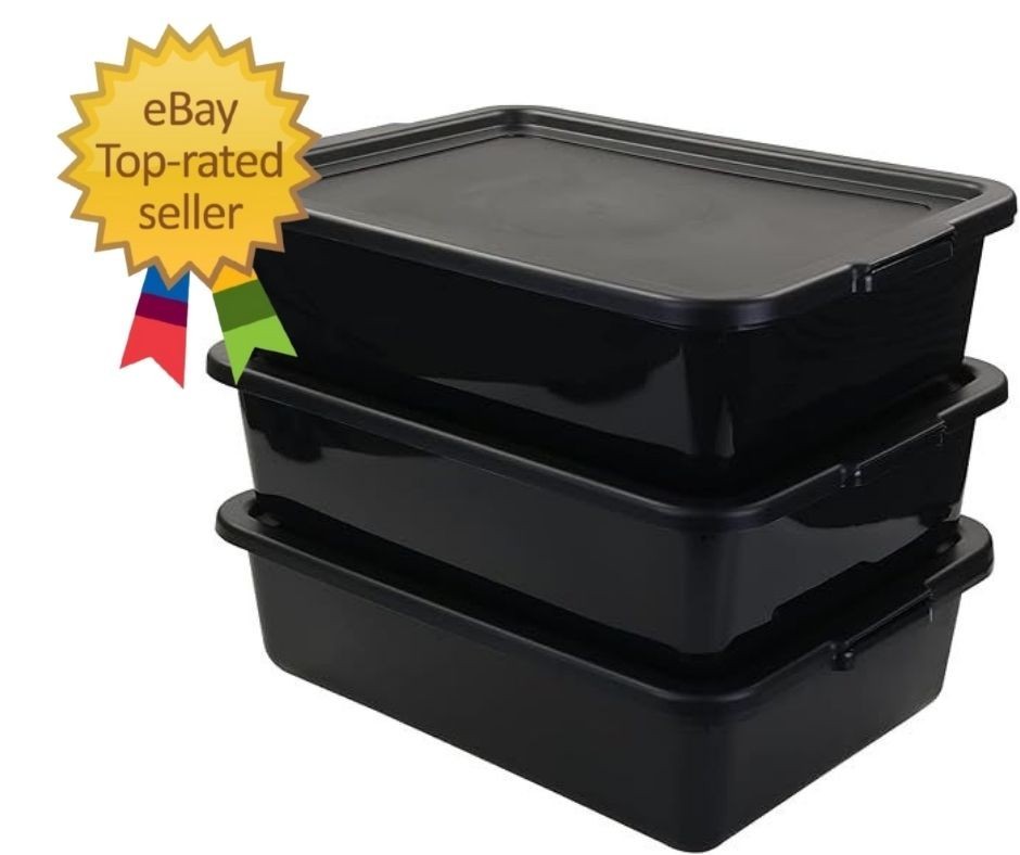 13 L Food Service Bus Tubs with Lids, 3 Packs Commercial Tote Box, Black