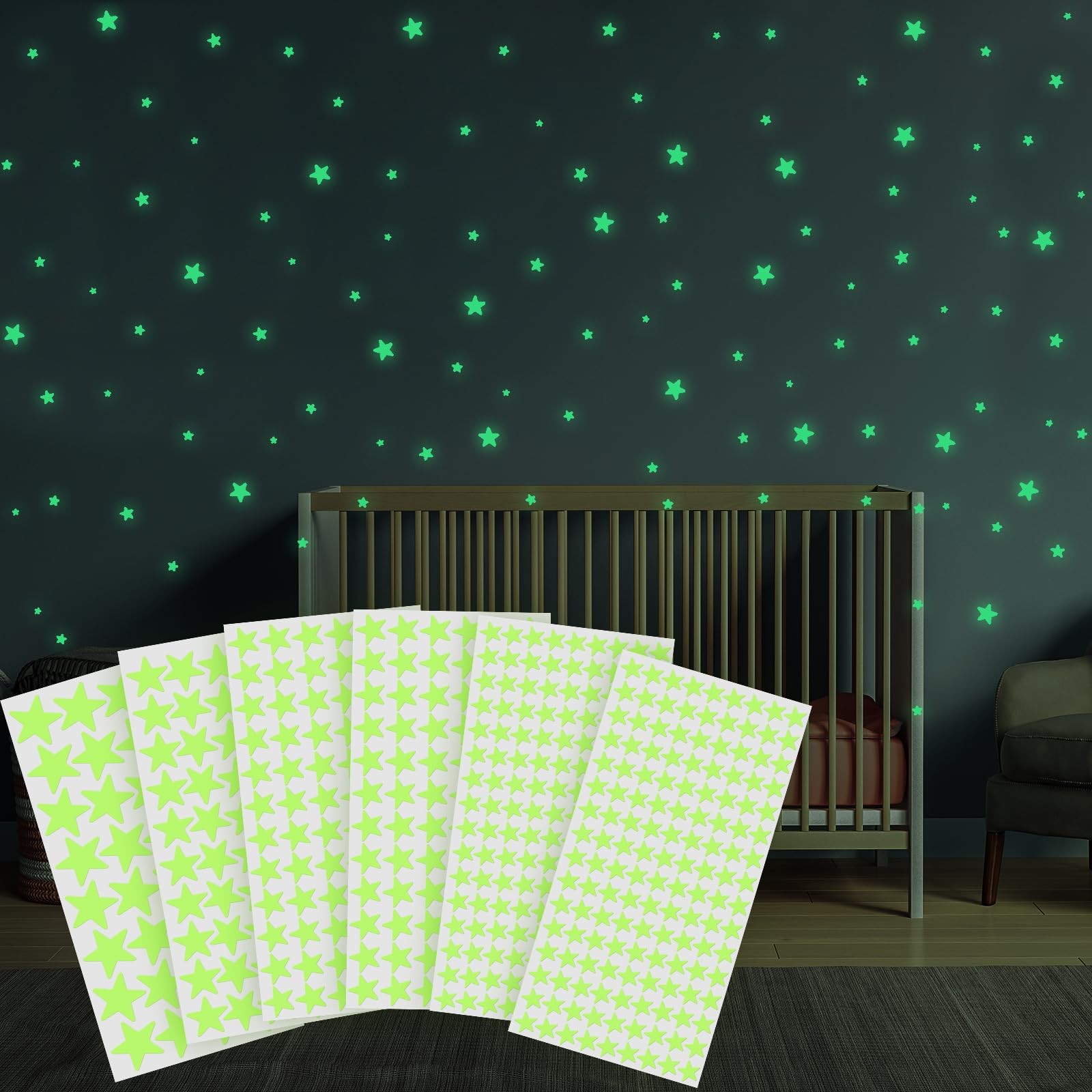 Glow in The Dark Stars Stickers for Ceiling, 514Pcs 3D Room Wall Decor Ceiling S