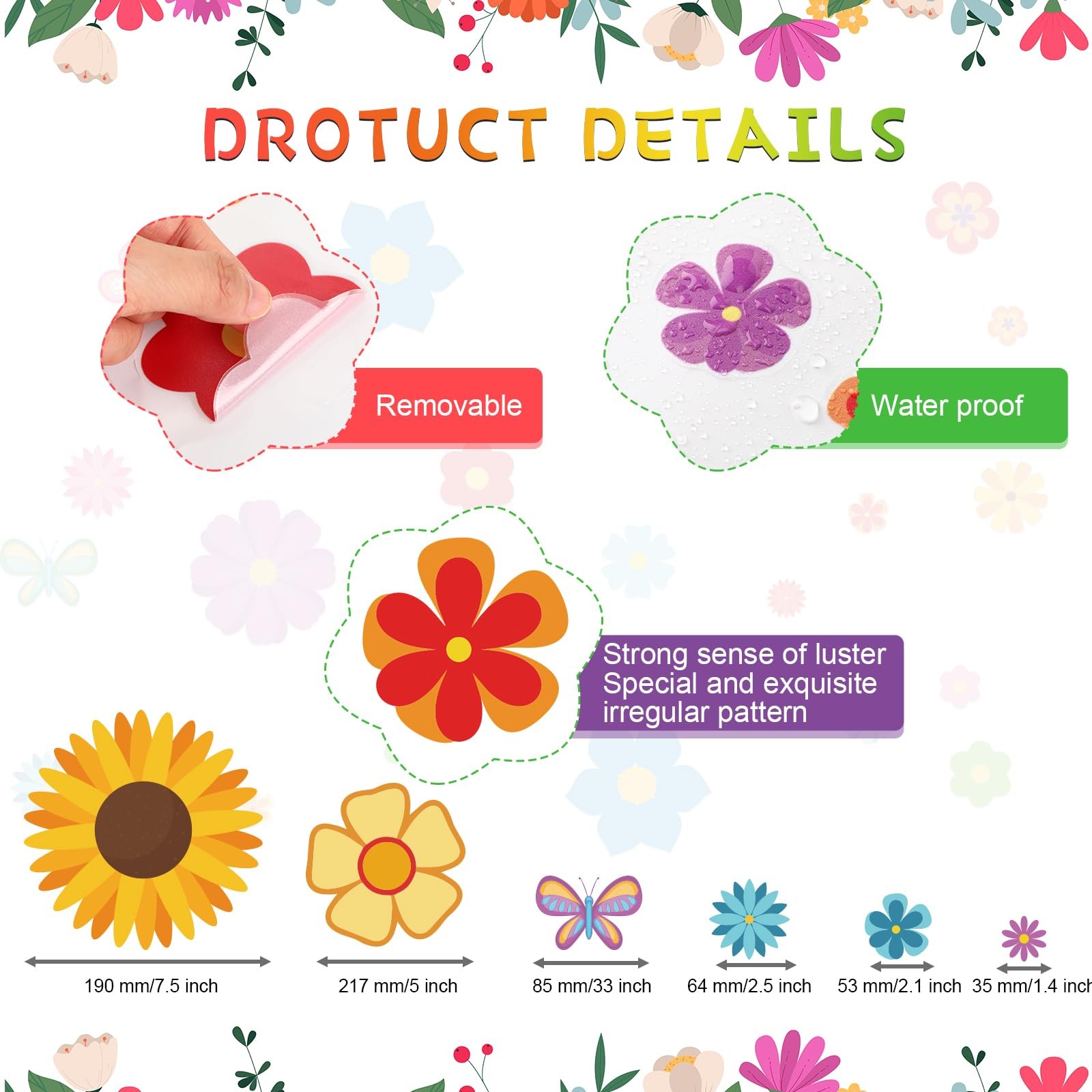 12 Sheets Flower Stickers 130 Pcs SelfAdhesive Vinyl Car Decals & Clings