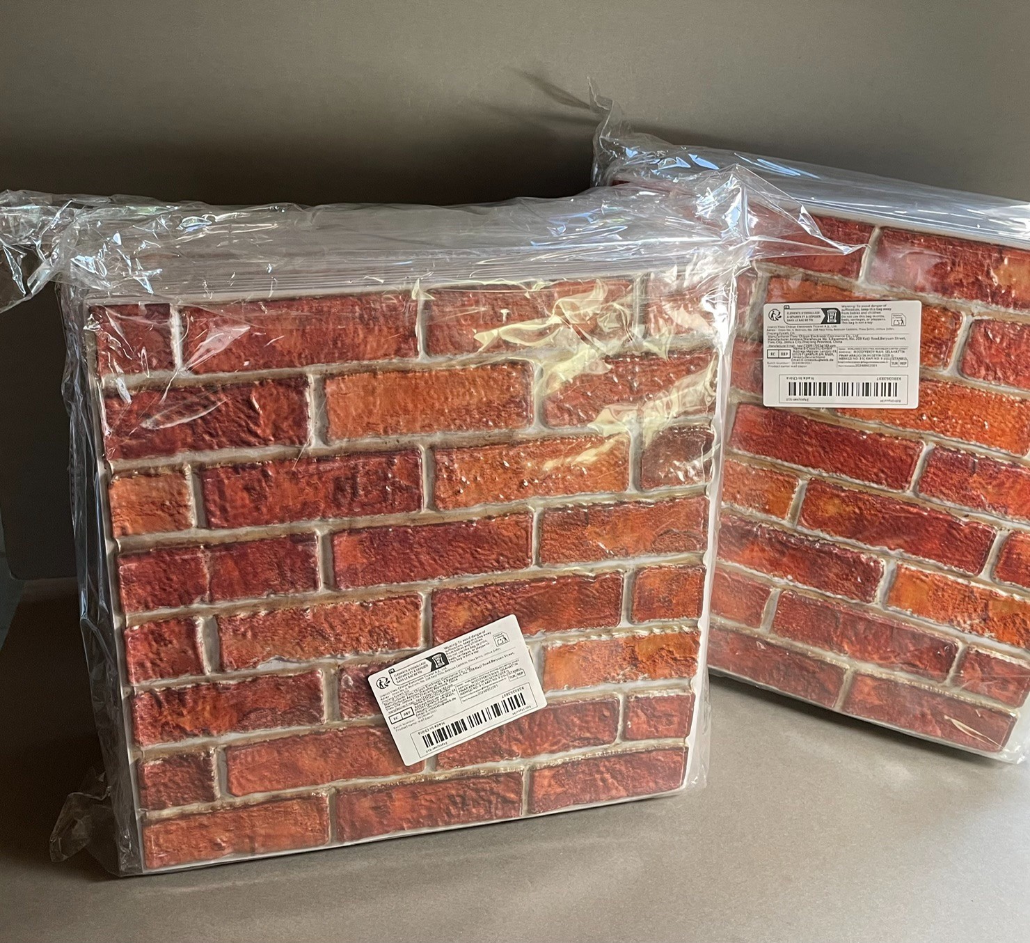 48 Pcs 11.75″ x 11.75″ Faux Mini Brick 3.875″ x 1.25″ Peel ‘N Stick Wall Squares