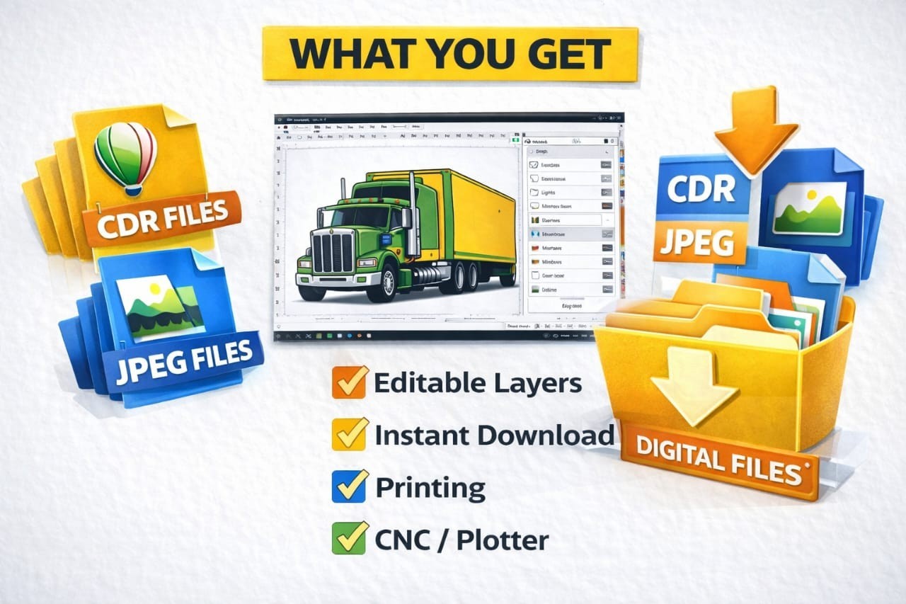 Vector Trucks Bundle, Truck Vector CDR Files, Editable Truck Clipart-Vector CDR