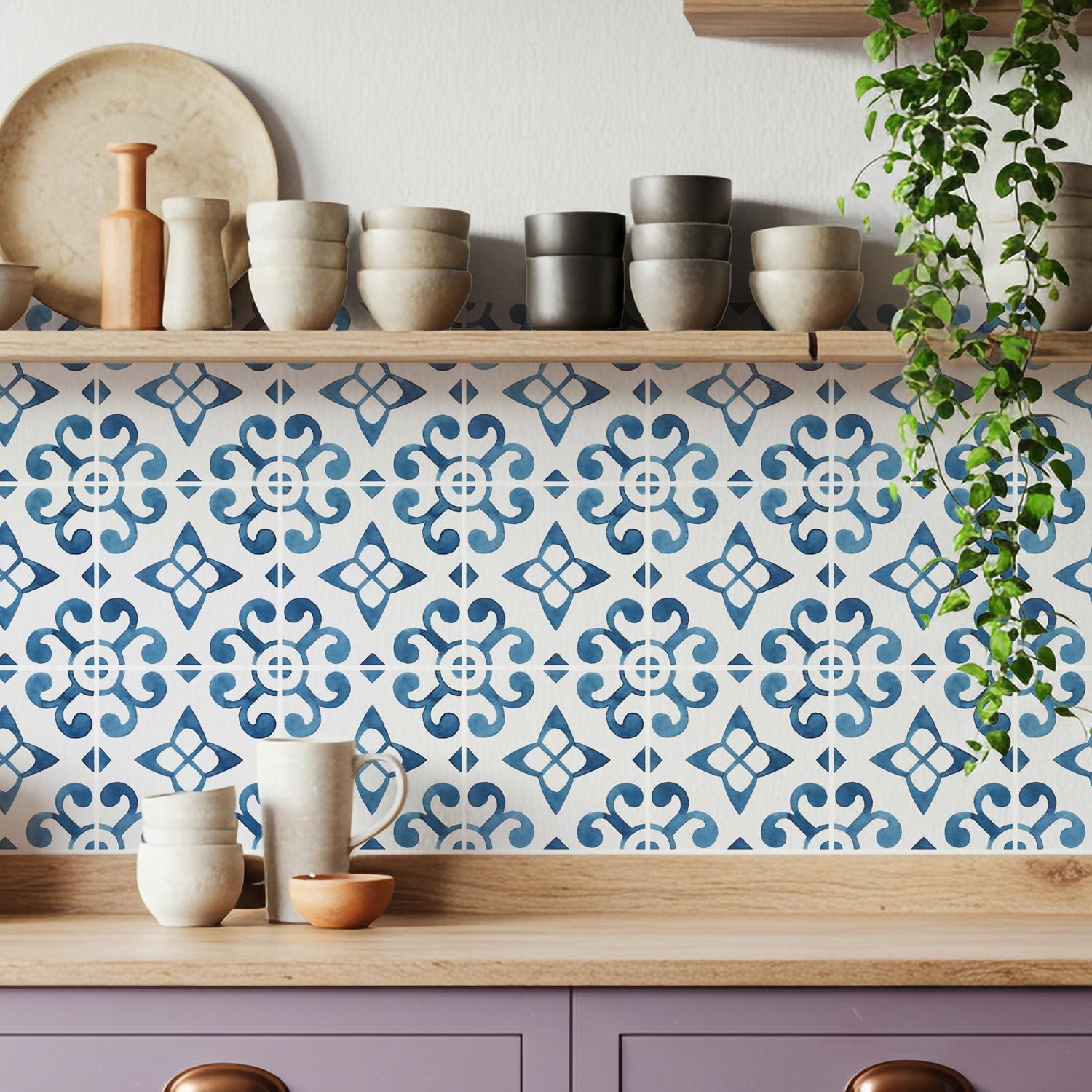 30 Pack, 4×4 Inch Modern Mediterranean Peel and Stick Backsplash, Blue and Wh…