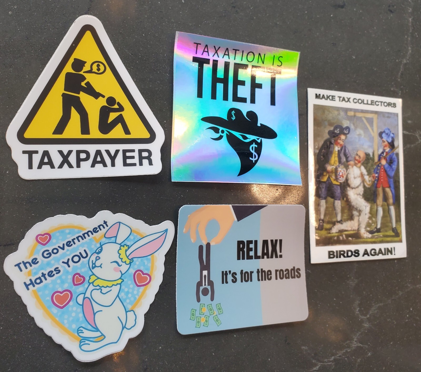 TAXATION IS THEFT Bumper Stickers VARIETY PACK (5) Government HATES You 5-year