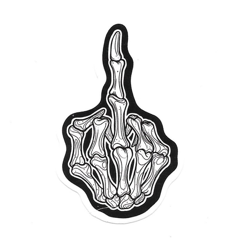 Skeleton Middle Finger Vinyl Sticker Funny Skull Hand Decal Hard Hat Biker