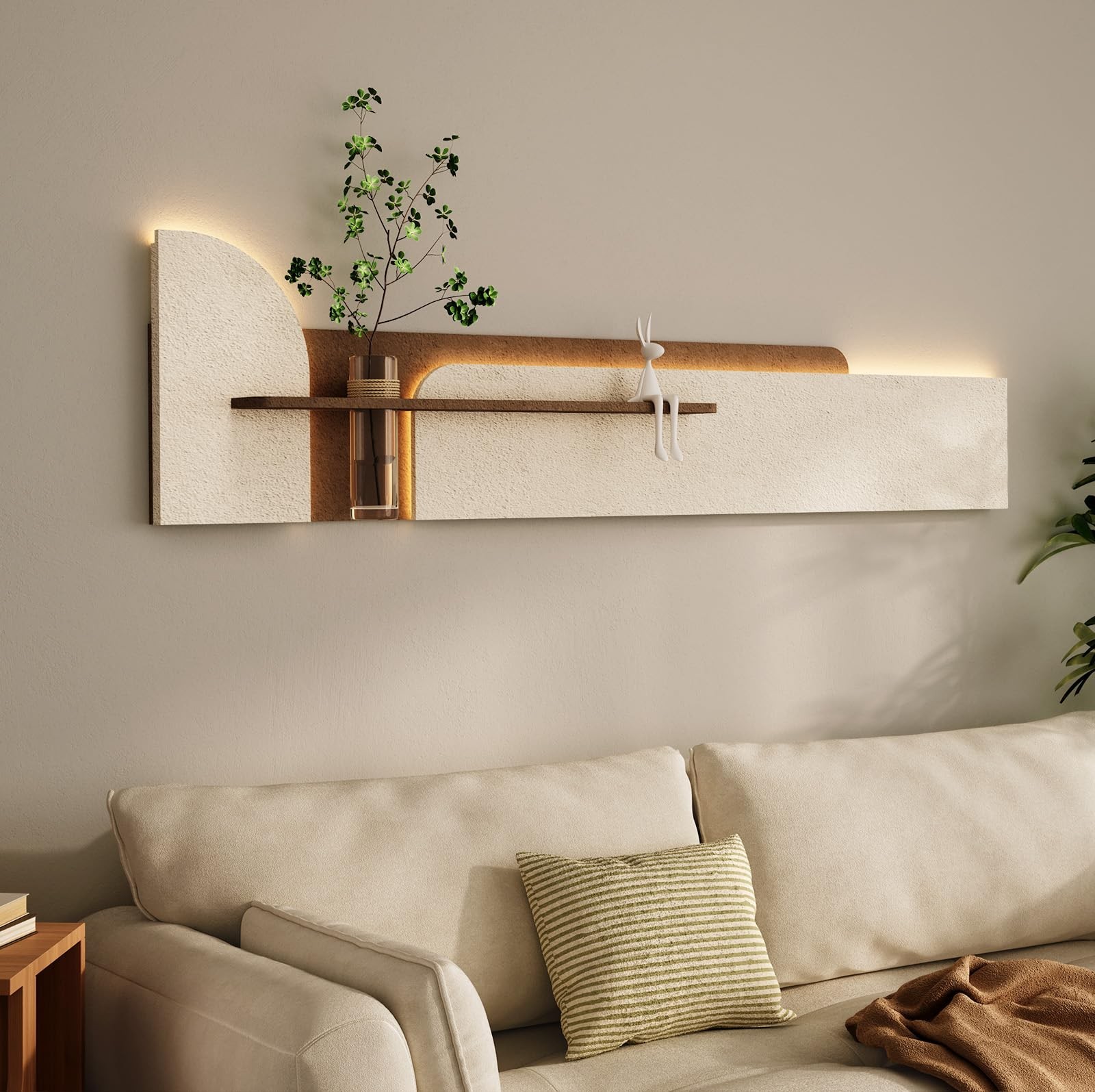 3D Textured LED Horizontal Wall Art Decor for Living Room, Large Lighted Neut…