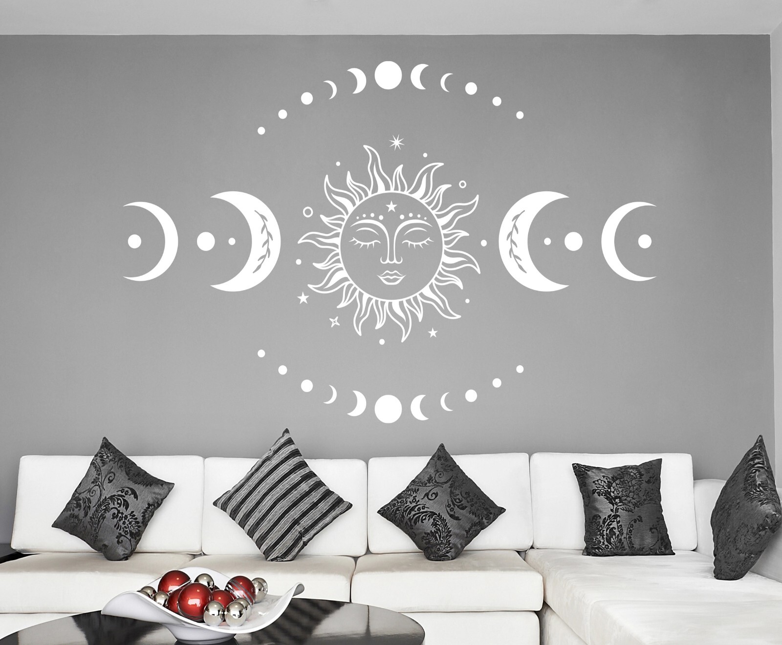 Moon Phases Wall Decal – Boho Sun and Moon Wall Decal – Bohemian Wall Decals