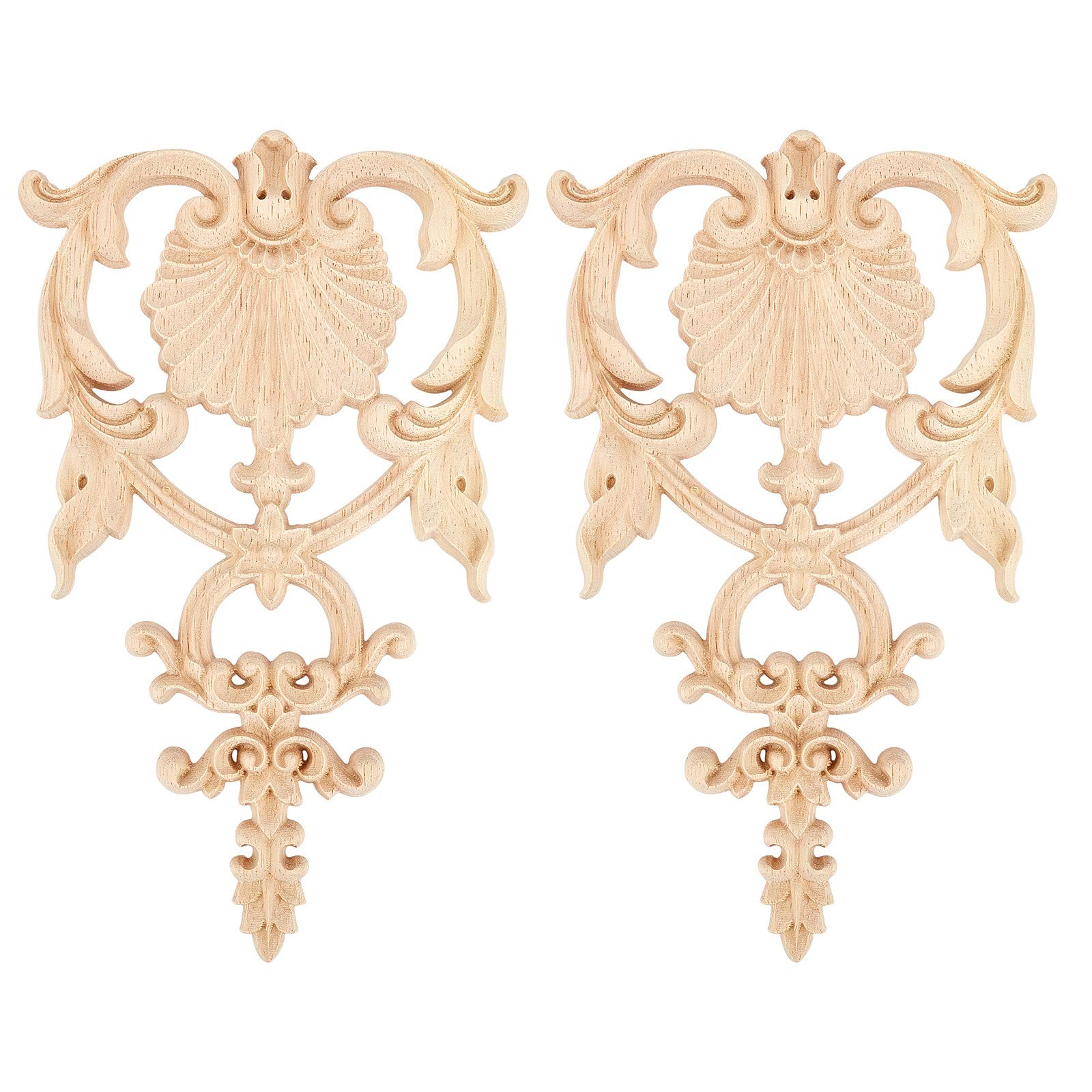 2PCS Carved Wood Appliques Onlays Wooden Decal Corner Frame 7.5×4.6inch Unpai…