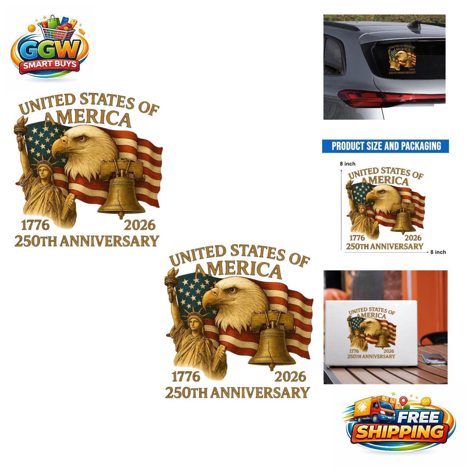 Celebrate American Independence with 250th Anniversary Vinyl Decal Set (2 Pcs)
