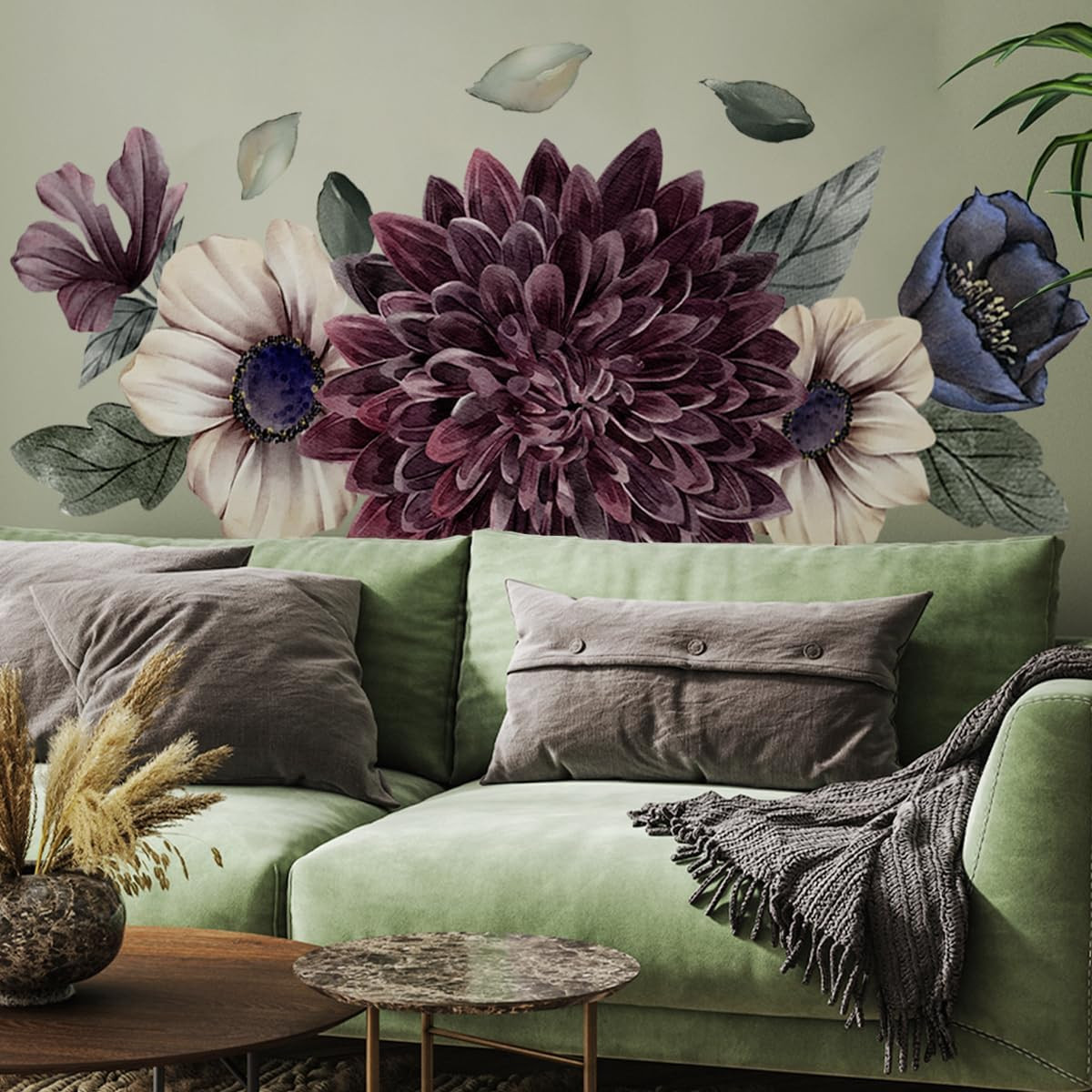 Large Flower Wall Art Decals 3D Boho Fabric Floral Wall Stickers for Girls Bedro