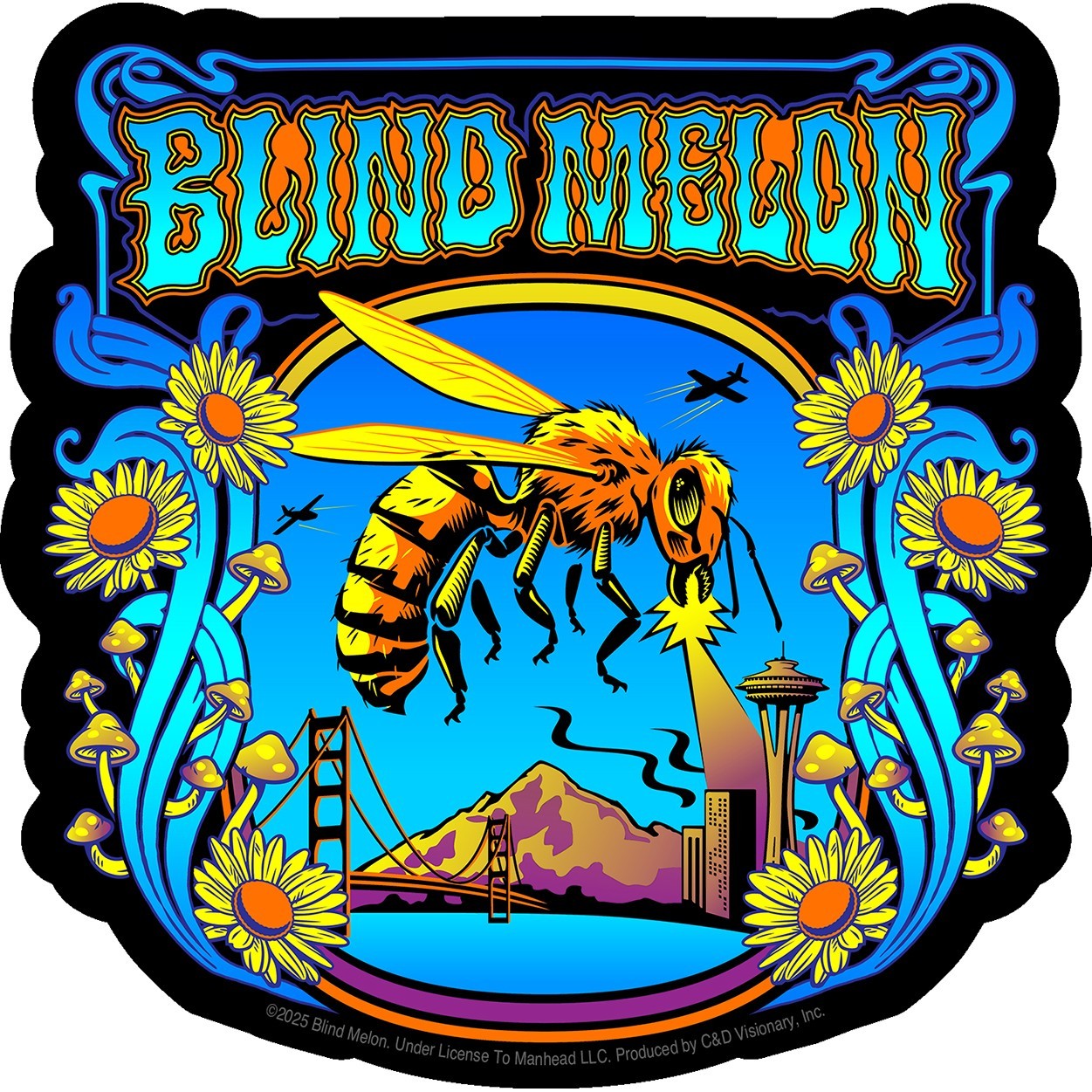 Sticker – Blind Melon Psychedelic Bee Flowers 1990s Rock Music Band Retro 5″