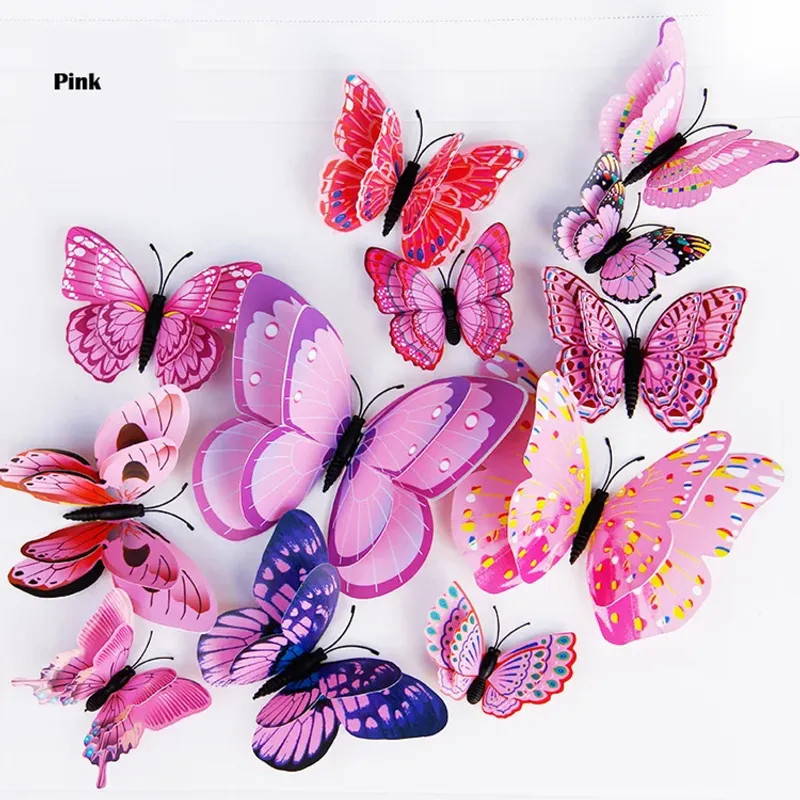 New Style 12Pcs Double Layer 3D Butterfly Wall Stickers Home Room Decor