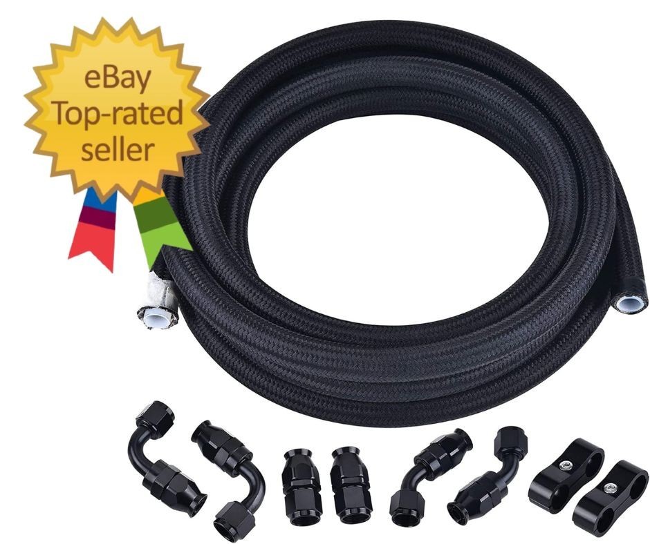 6AN PTFE Fuel Line Kit, AN6 E85 Fuel Hose Line 10FT Black