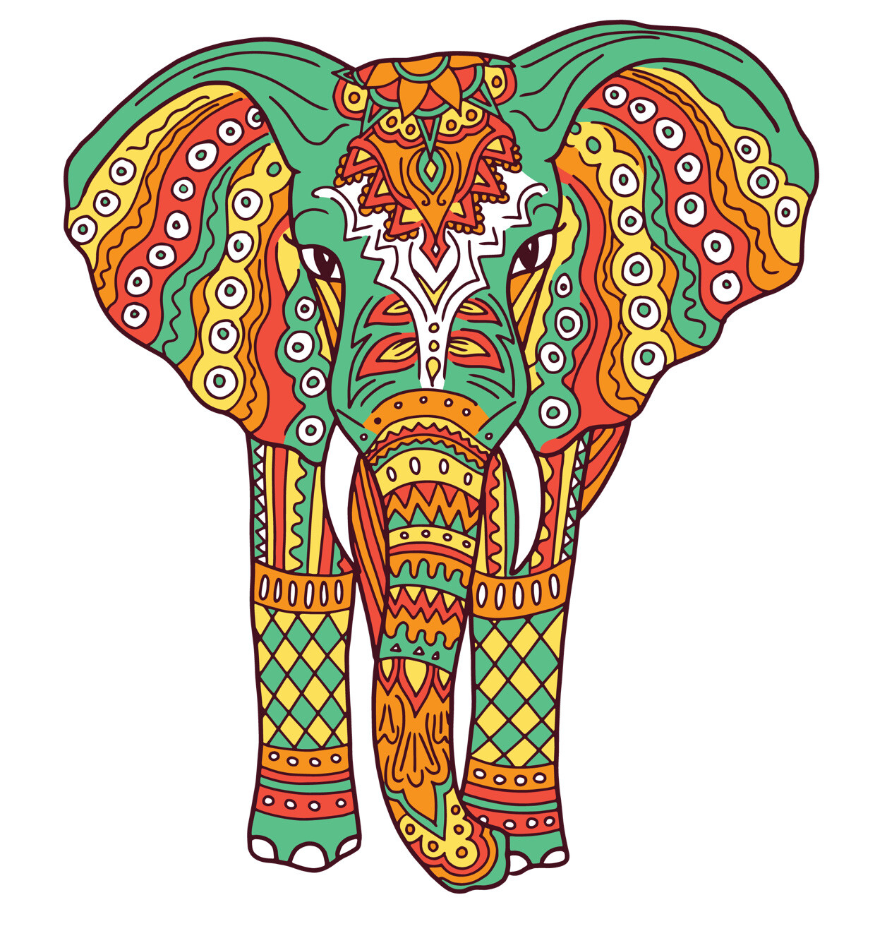 Elephant Sticker African Wildlife Animal Asian Colorful Mandala Design (4 Inch)