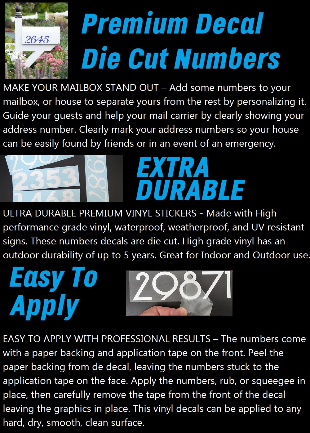 SET OF 31, 2″ HIGH SELF ADHESIVE VINYL MAILBOX NUMBERS, DOOR,LOCKERS – Bauhaus
