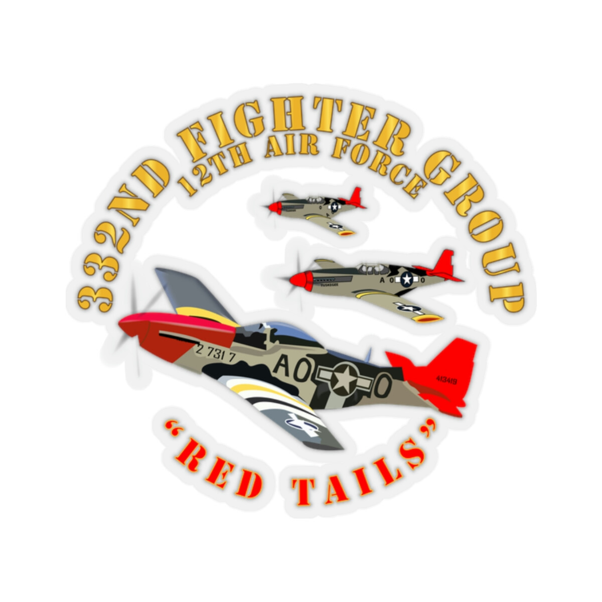 Kiss-Cut Stickers – AAC – 332nd Fighter Group – 12th AF – Red Tails