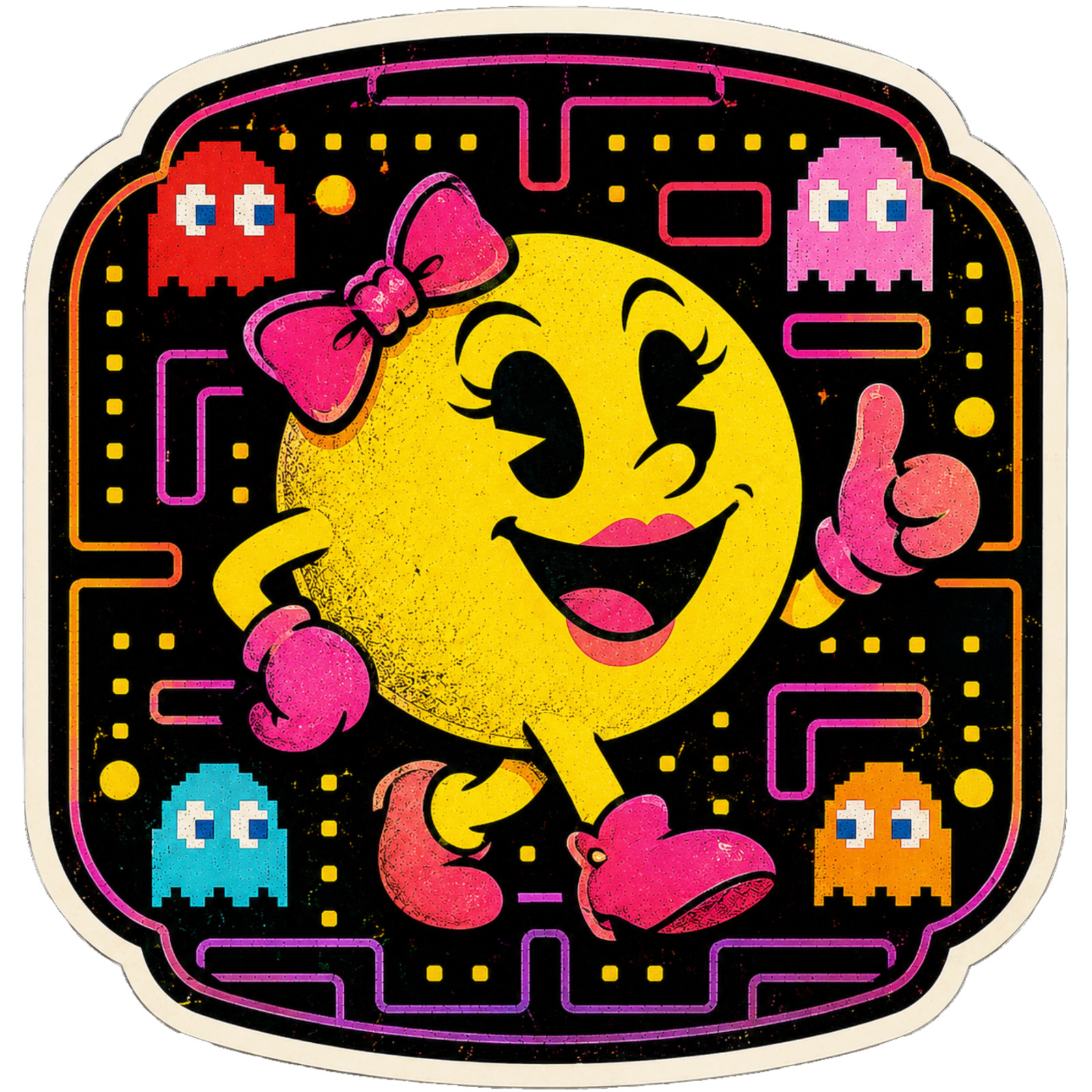 Mrs. Pac Man Retro Arcade Gamer Sticker Classic 80s Video Game Vinyl Decal