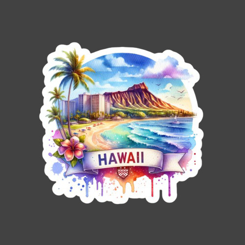 Hawaii Waikiki Beach City Sticker Vinyl Decal Tropical Diamond Head