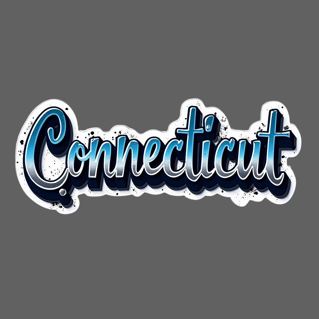 Connecticut Sticker Vinyl Decal Blue Script Vintage Style Laptop Car USA