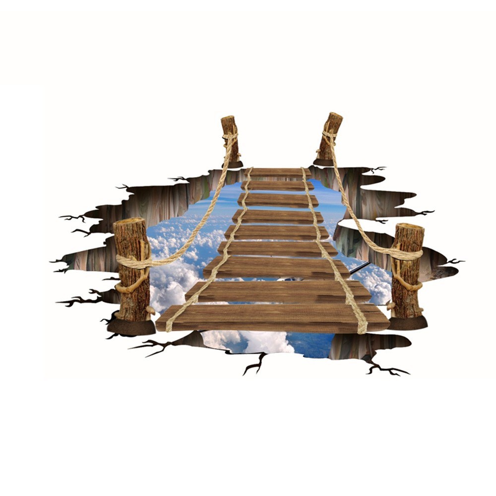 3D Bridge Stream Floor Wall Sticker Removable Mural Decals Vinyl Art Room Decors