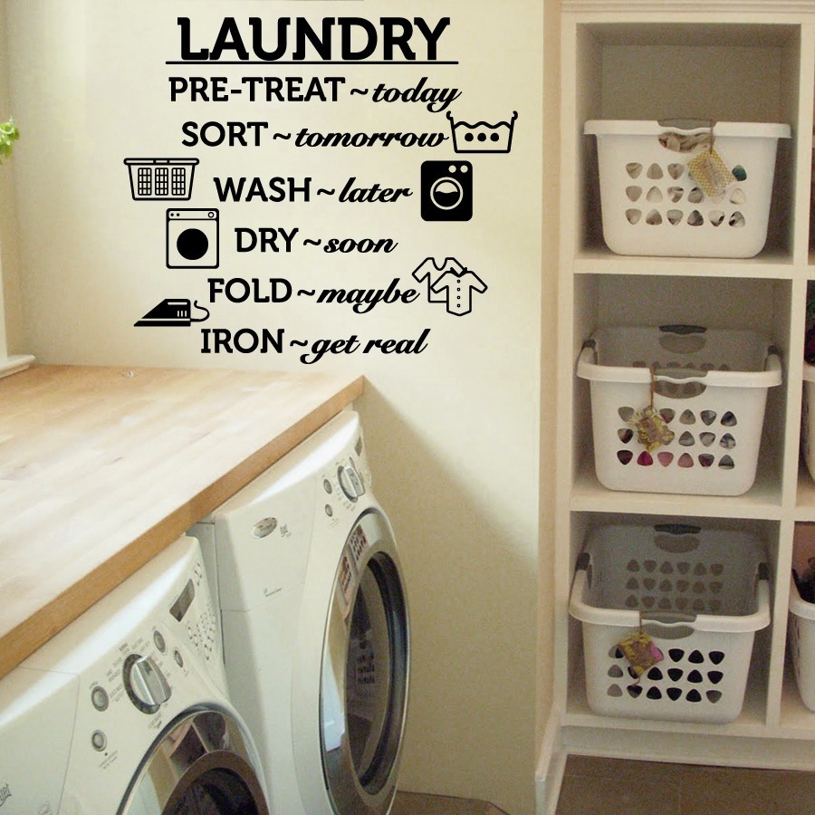 Laundry Room Wash Dry Fold Iron Vinyl Wall Quote Sticker Decal 24″w x 22″h