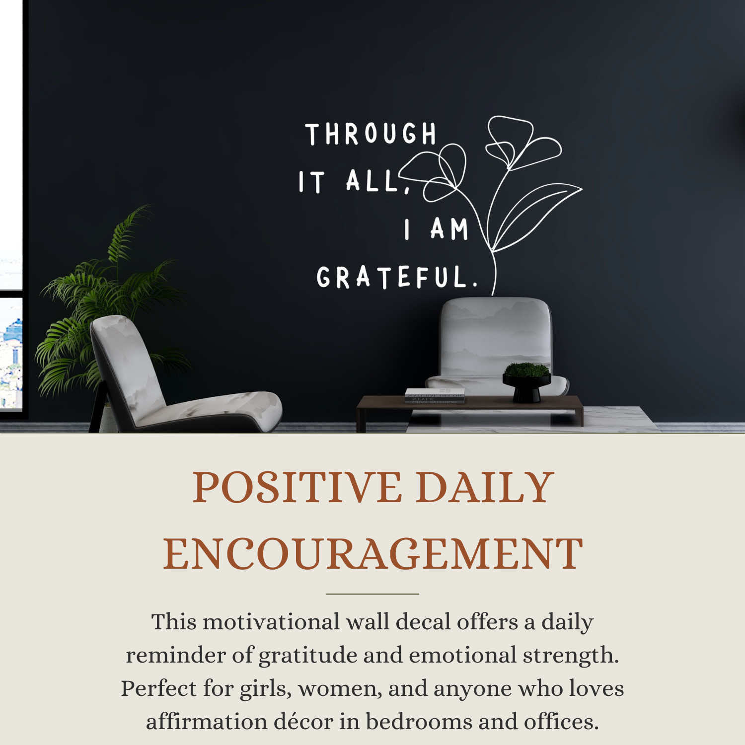 Through It All I Am Grateful Wall Decal – Inspirational Quote Sticker for Home