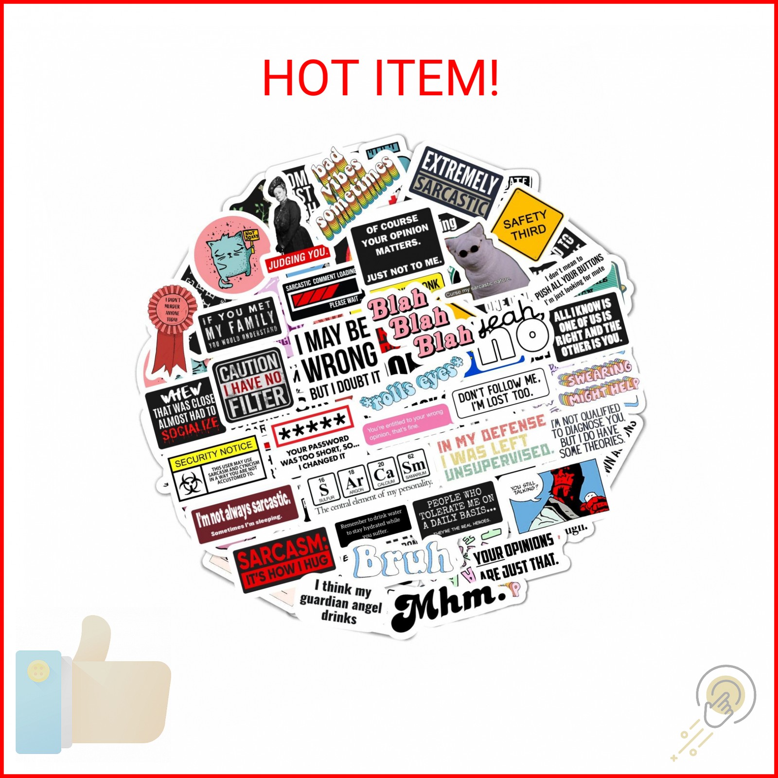 BulbaCraft 100Pcs Sarcastic Stickers for Adults, Snarky Stickers for Water Bottl