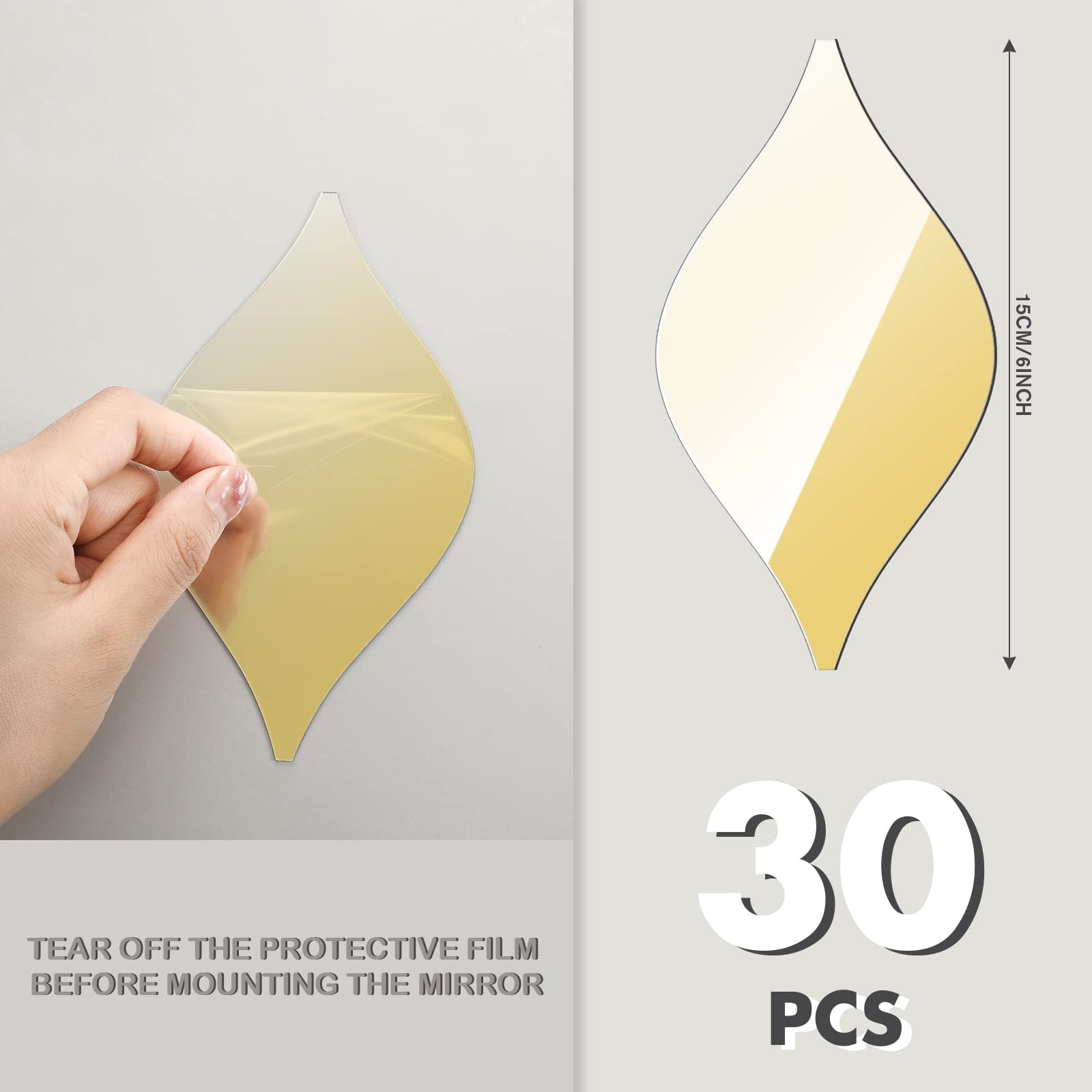 30 Pcs Mirror Wall Stickers Decor Acrylic 3D Tear Drop Decorative Mirrors Sticke