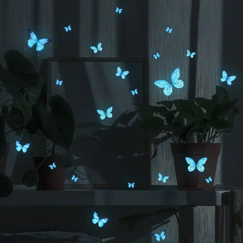 1-10sheets Creative Luminous Wall Sticker Blue Butterfly Wallpaper Living Kids R
