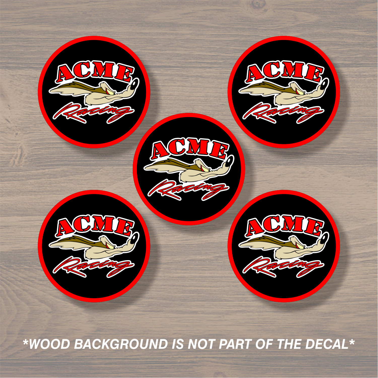 Wile E. Coyote ACME Racing Center Cap Overlay x5, Vinyl Decal Sticker