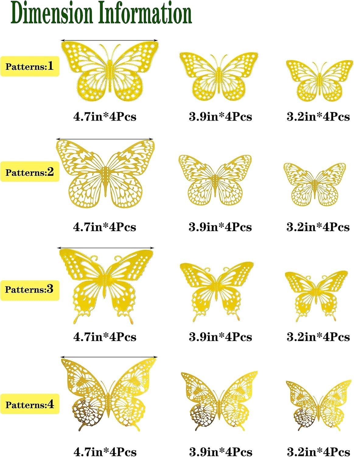 48PCS 3D Gold Butterfly Wall Decor Stickers for Party, Wedding, Birthday, Cake