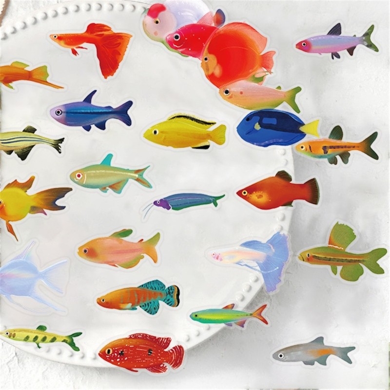 50 Sheets Fish Sticker Decal Decorative Sticker Waterproof Sea Animal Sticker